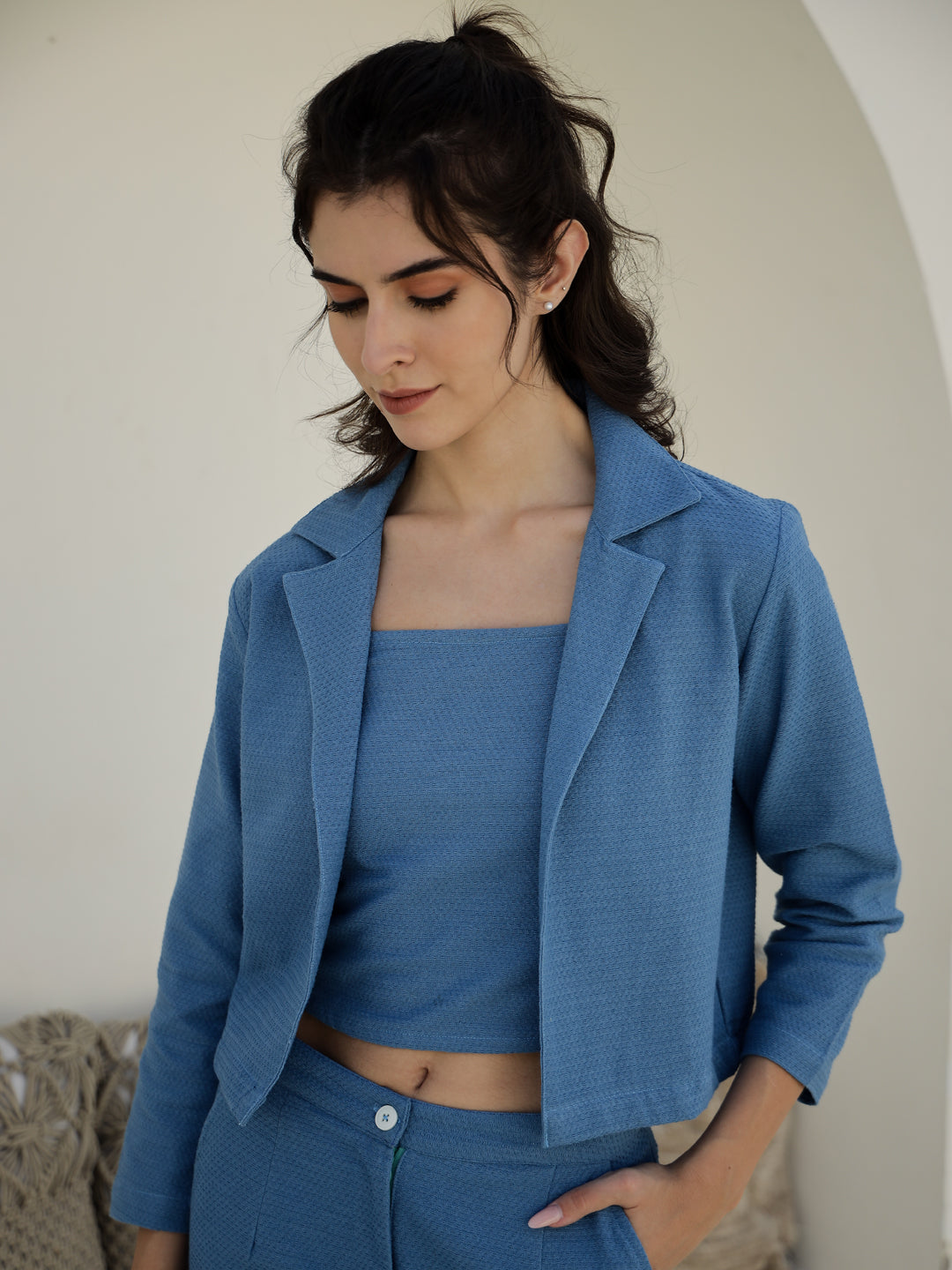 Set Of 3 Blue Solid Print Co-Ords Set