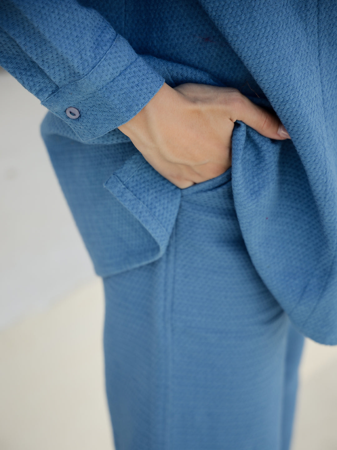 Blue Solid Print Co-Ords Set For Women
