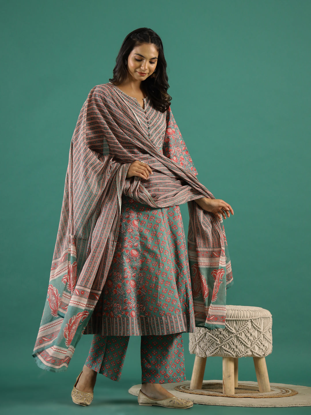 Set of 3 Flower Printed Kurta Set with Dupatta - SanskrutiHomes