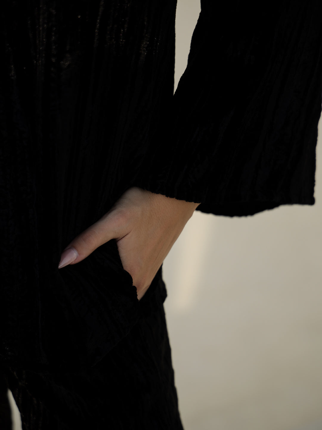 Black Crush Velvet Night Suit For Women