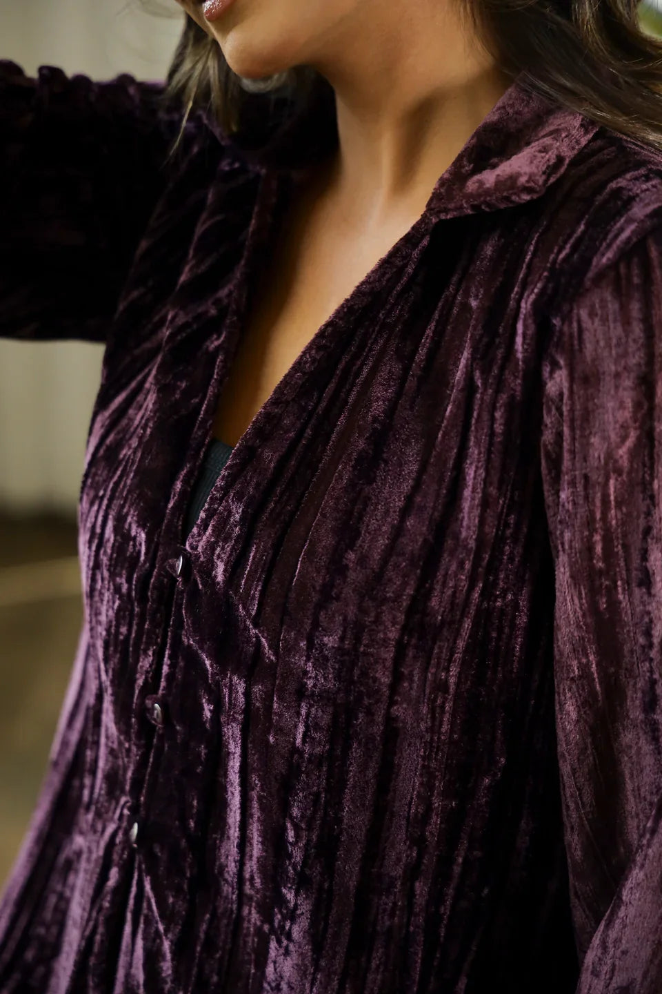 Wine Crushed Velvet Night Set - SanskrutiHomes