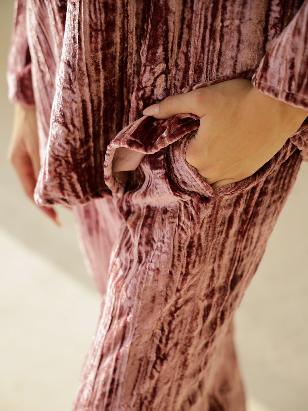 Flamingo crush velvet Night Suit for Women - SanskrutiHomes