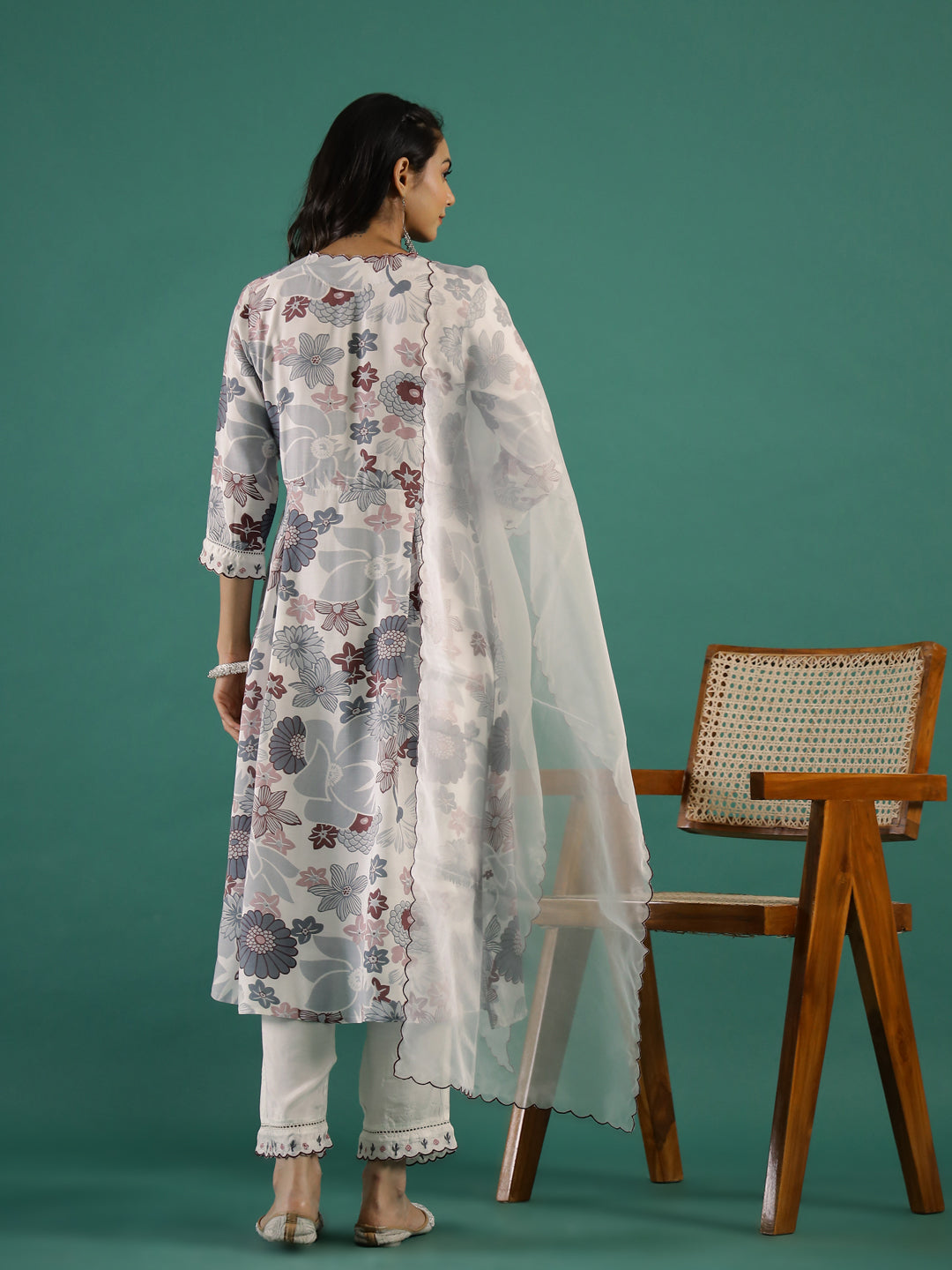 Floral Printed V-Neck Cotton Kurta Set