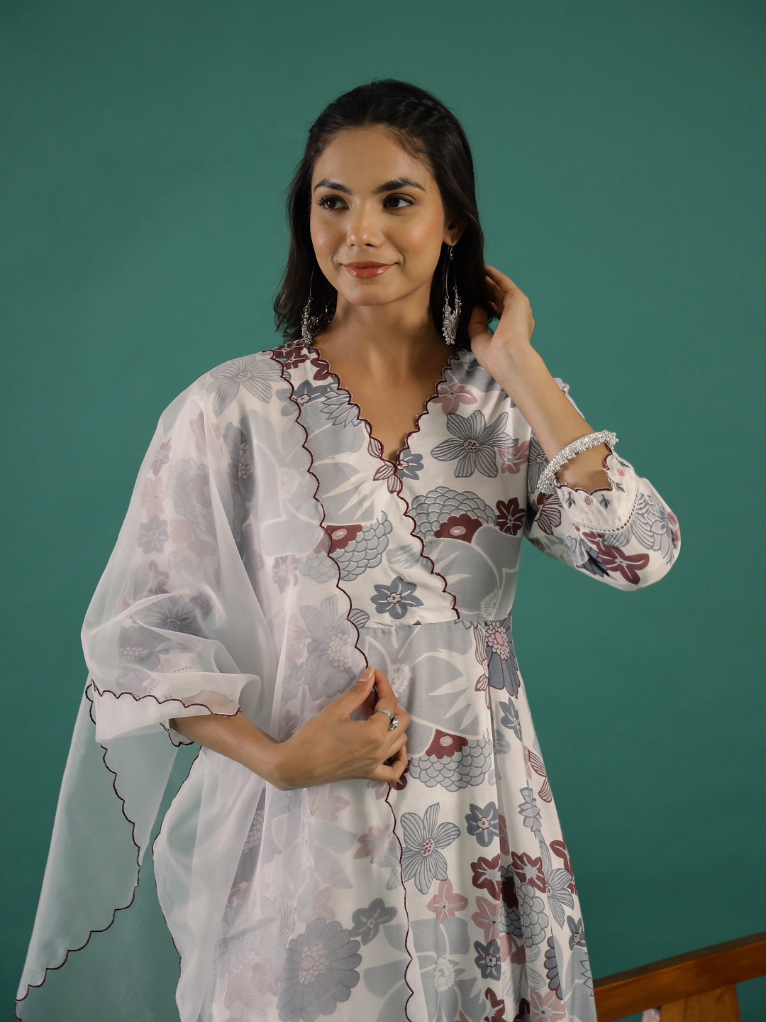 Floral Printed V-Neck Cotton Kurta Set