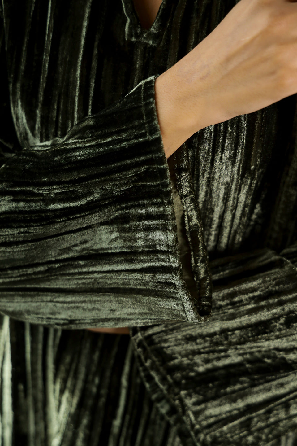 Olive Crushed Velvet Night Set - SanskrutiHomes