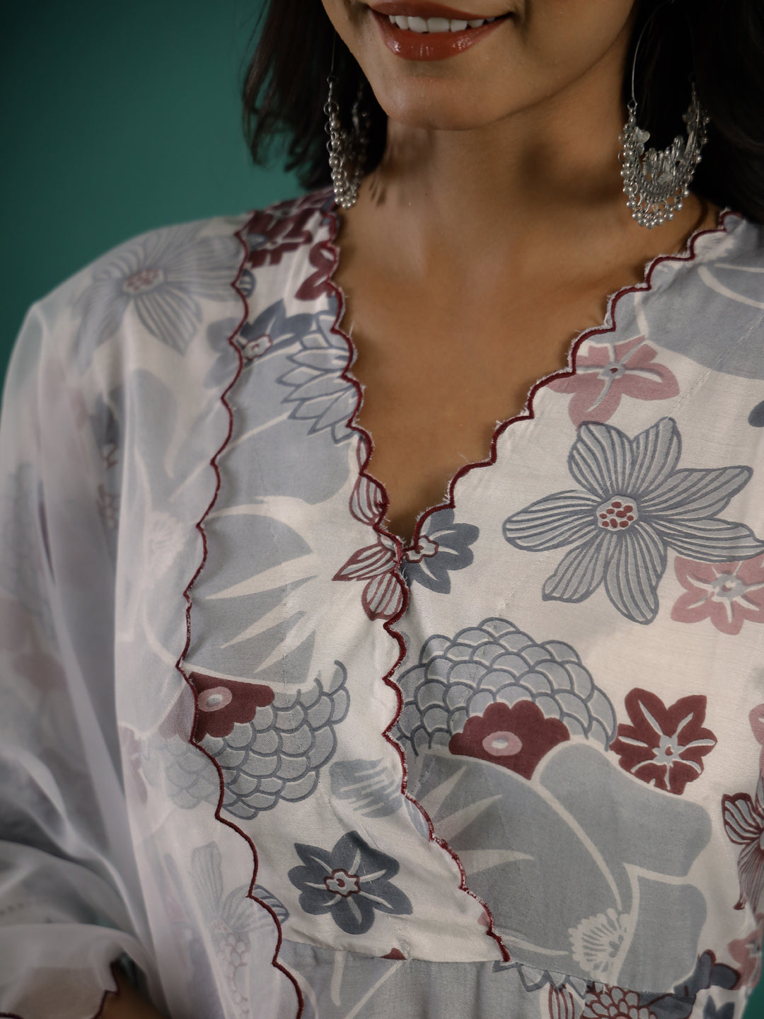 Floral Printed V-Neck Cotton Kurta Set