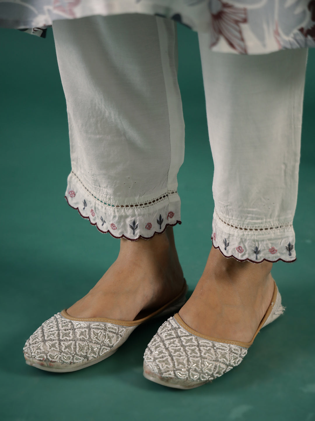 Floral Printed V-Neck Cotton Kurta Set