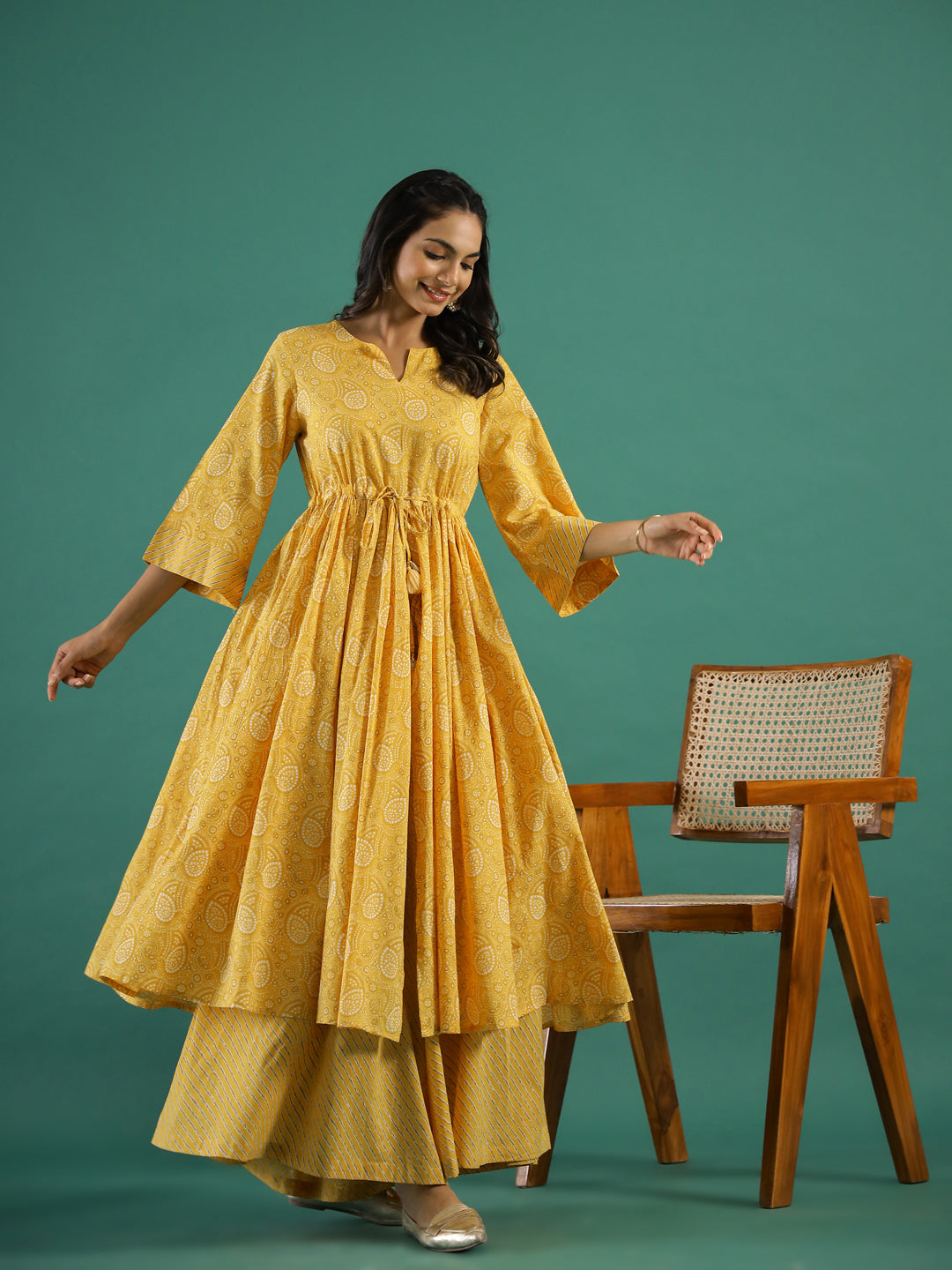 Ethnic Motifs Printed Cotton Kurta Set - SanskrutiHomes