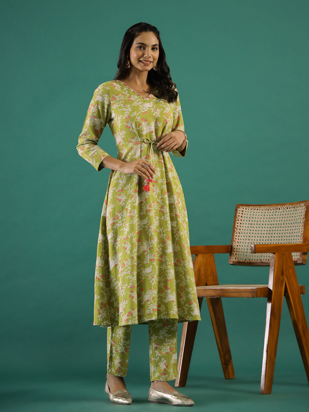 Floral Printed Cotton Kurta Set With Dupatta