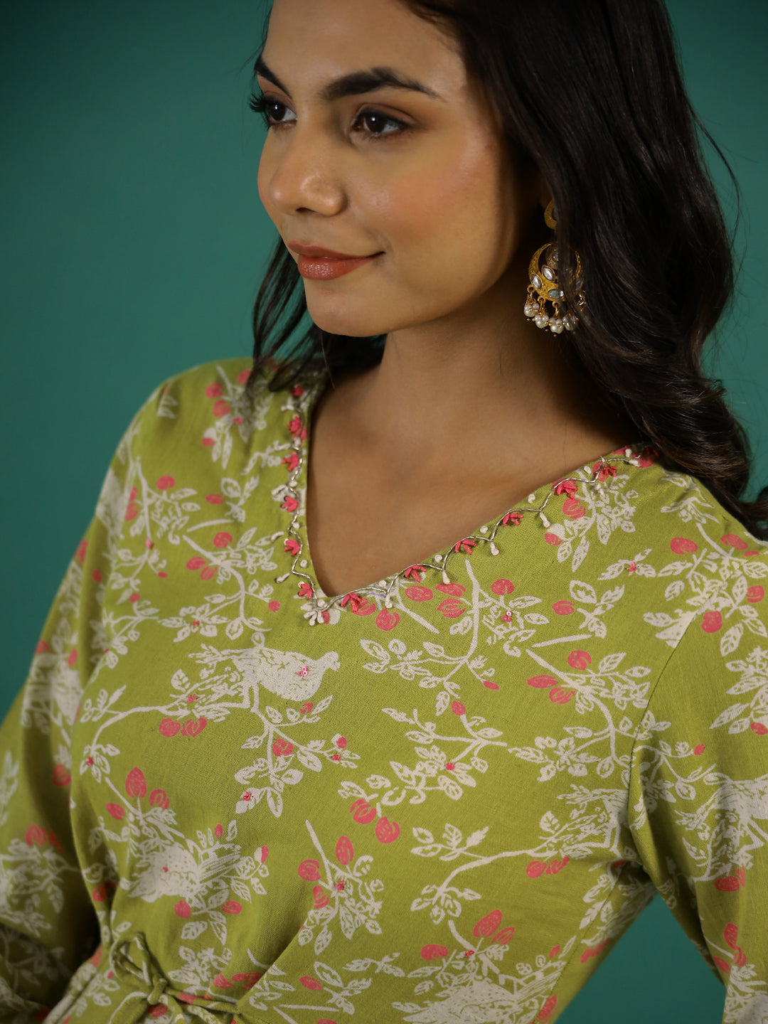 Floral Printed Cotton Kurta Set With Dupatta
