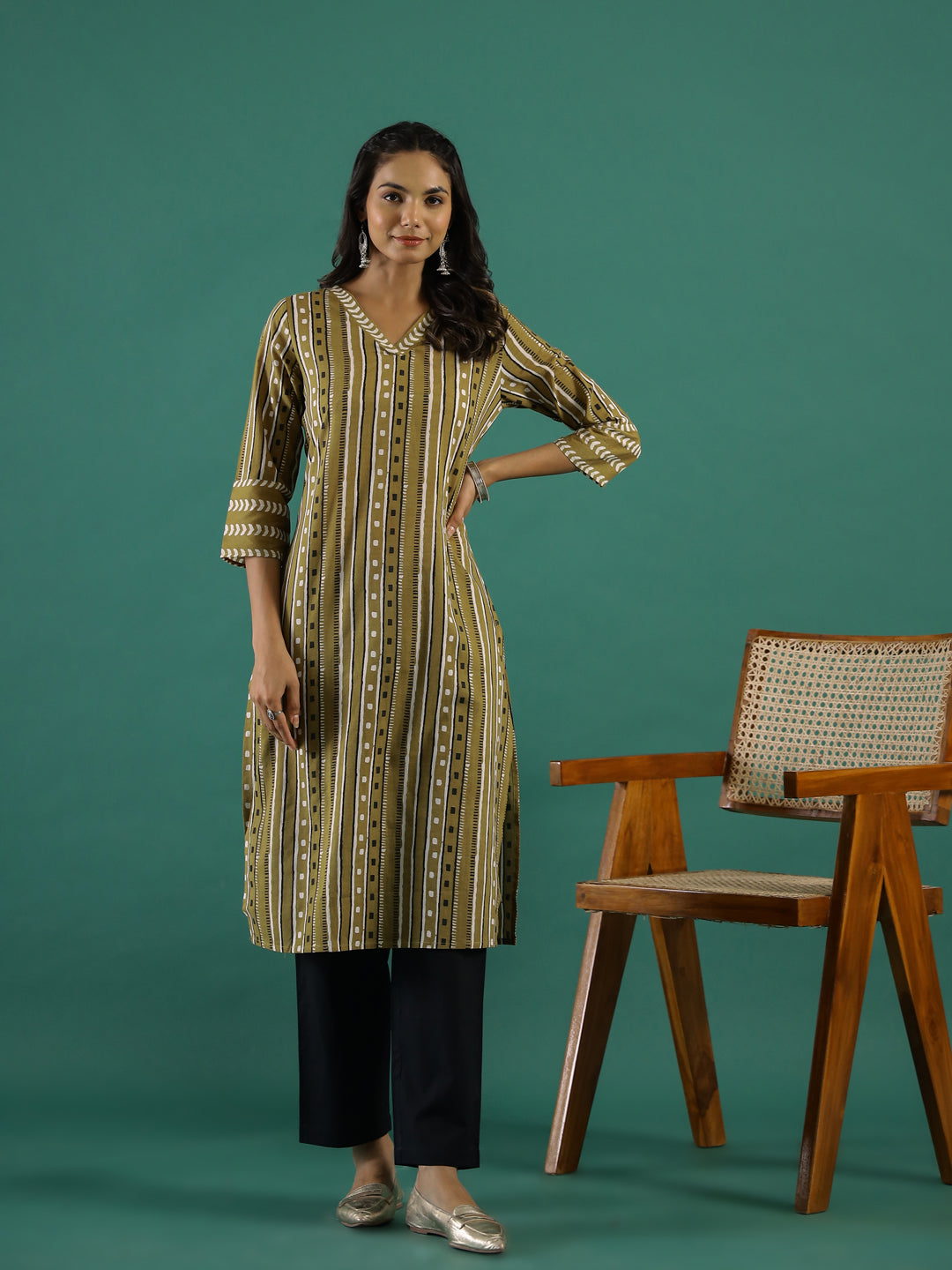 Mustard Printed Kurti Set