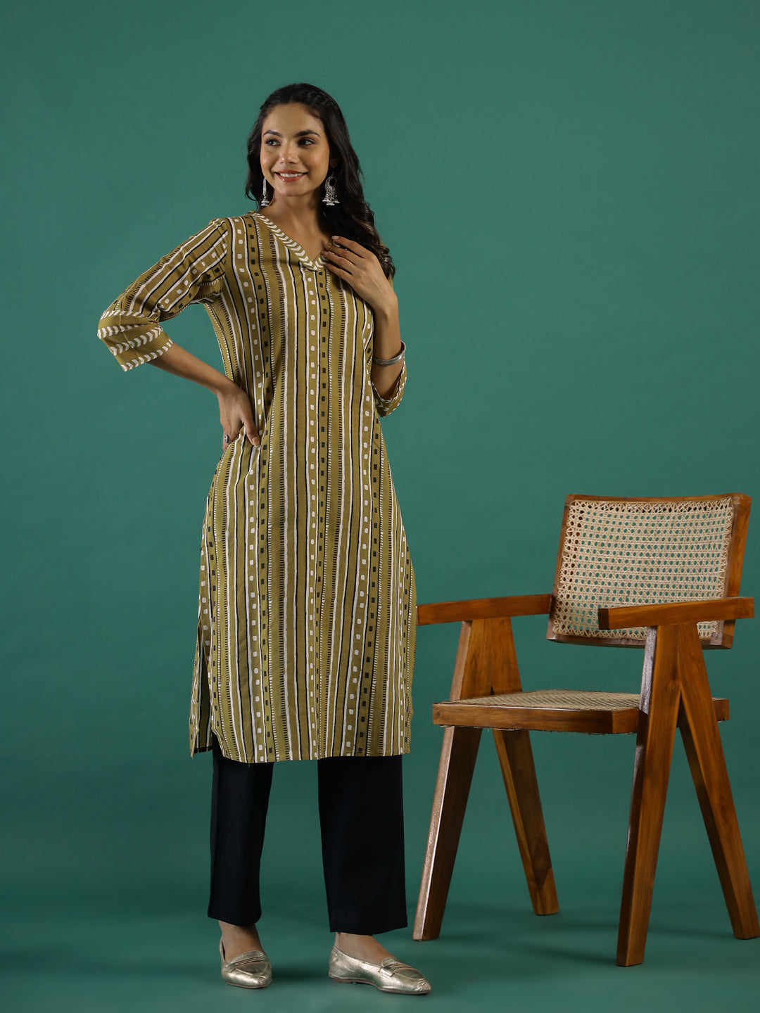 Mustard Printed Kurti Set