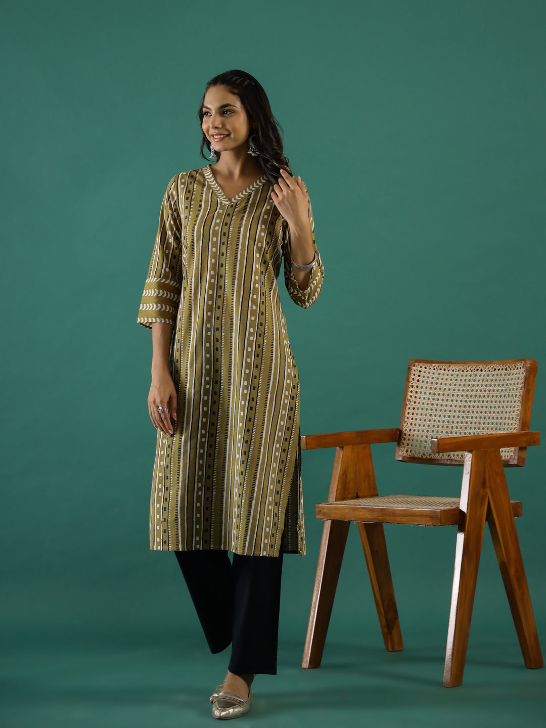 Mustard Printed Kurti Set