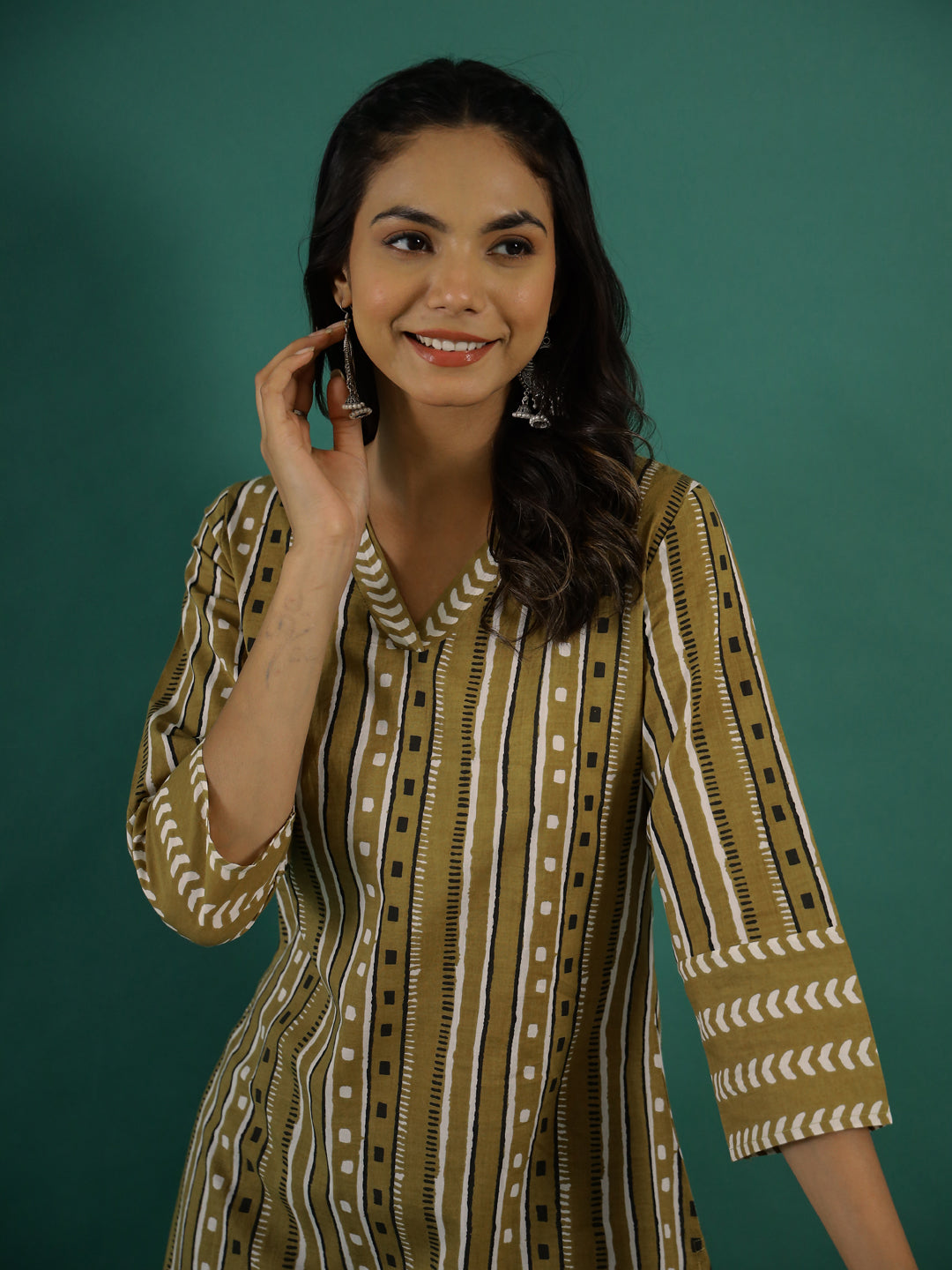 Mustard Printed Kurti Set