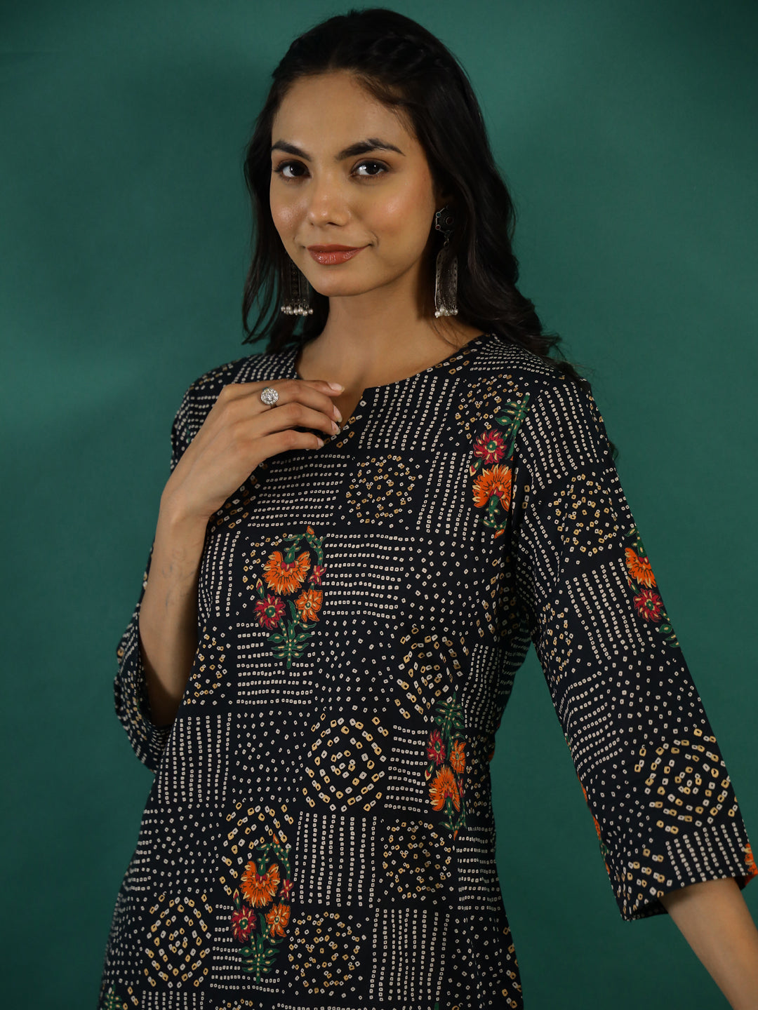 Black Floral Printed Cotton Kurta Set