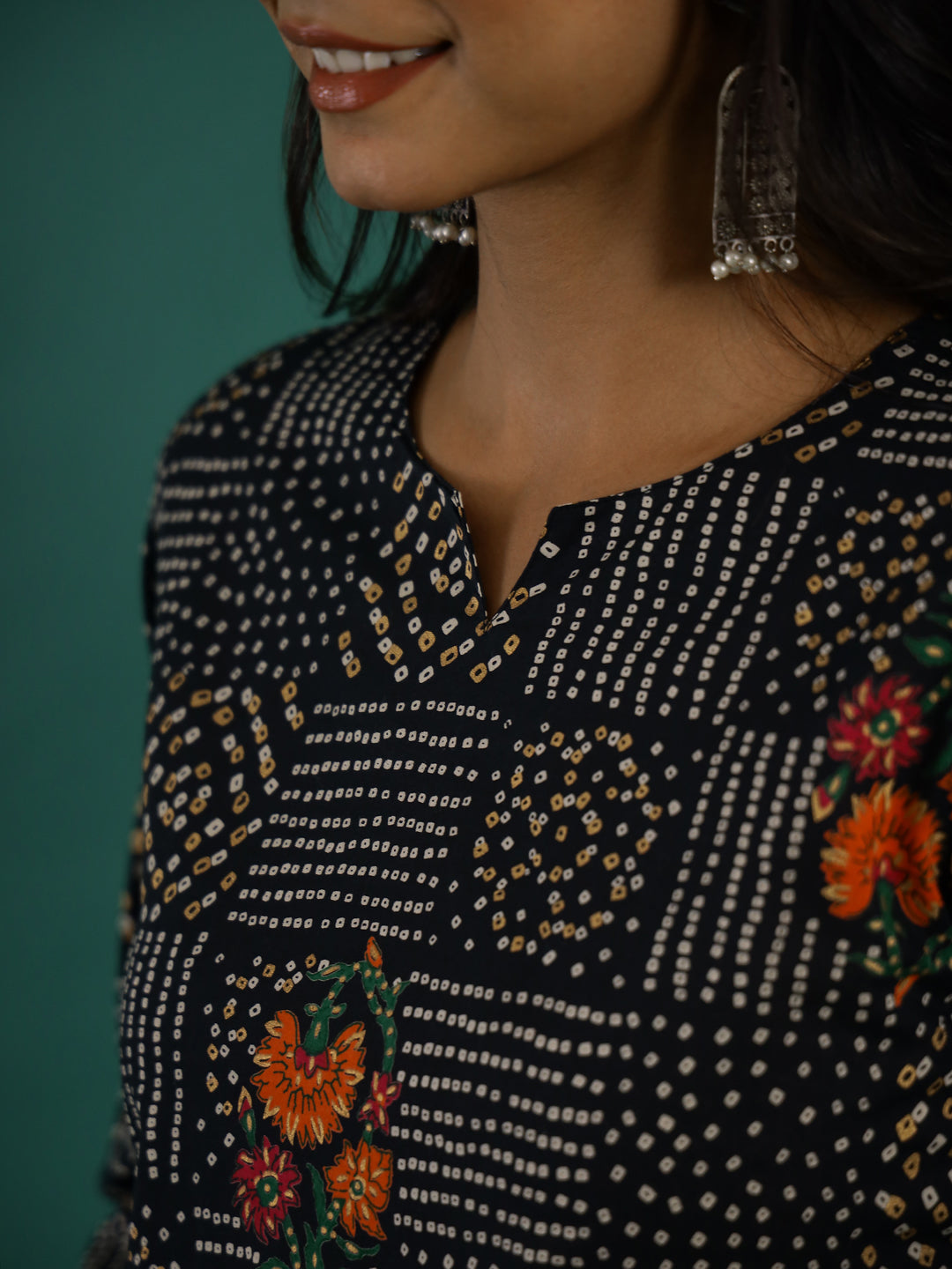 Black Floral Printed Cotton Kurta Set