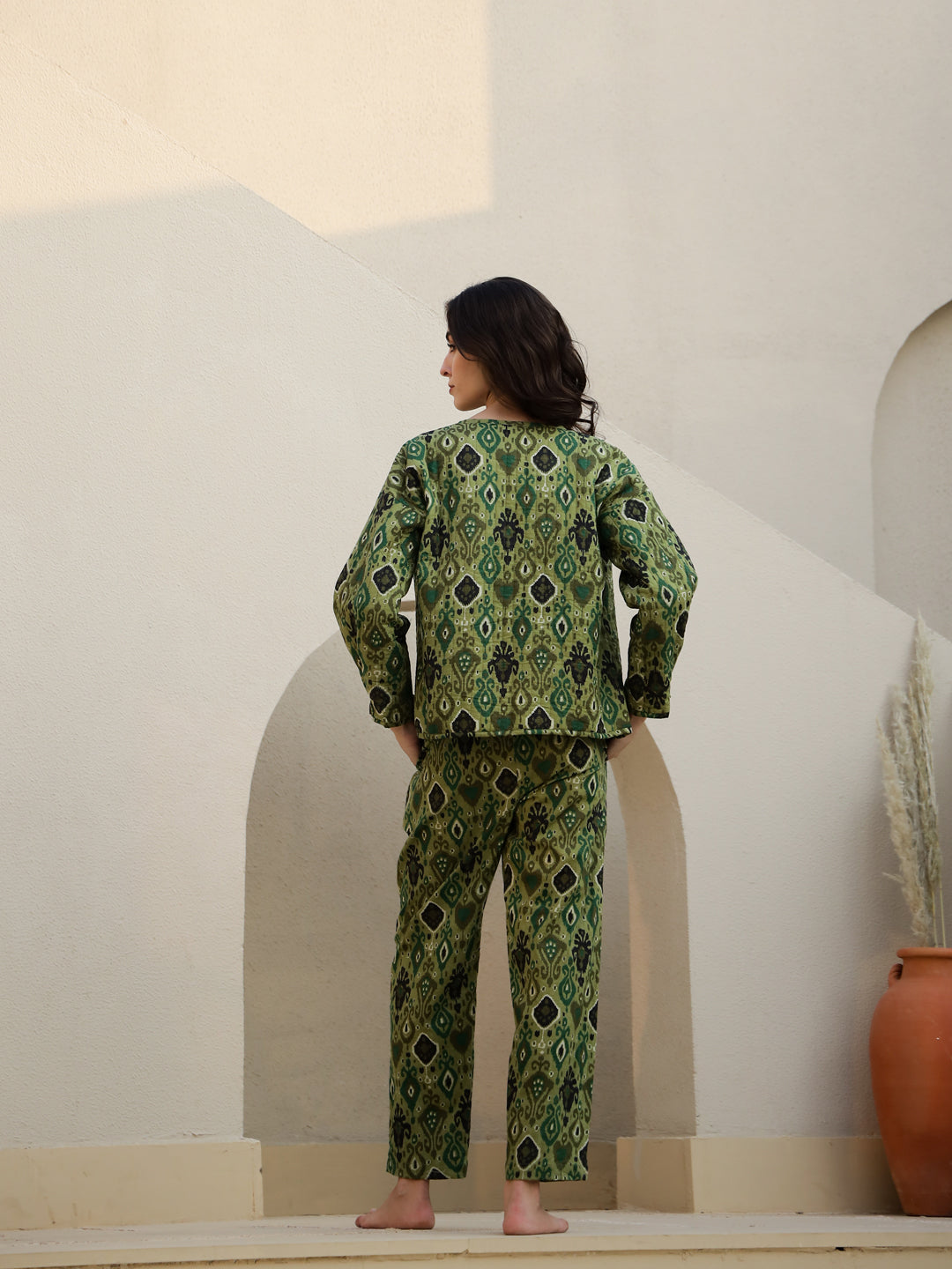 Set Of 3 Green Printed Quilted Co-Ords Set
