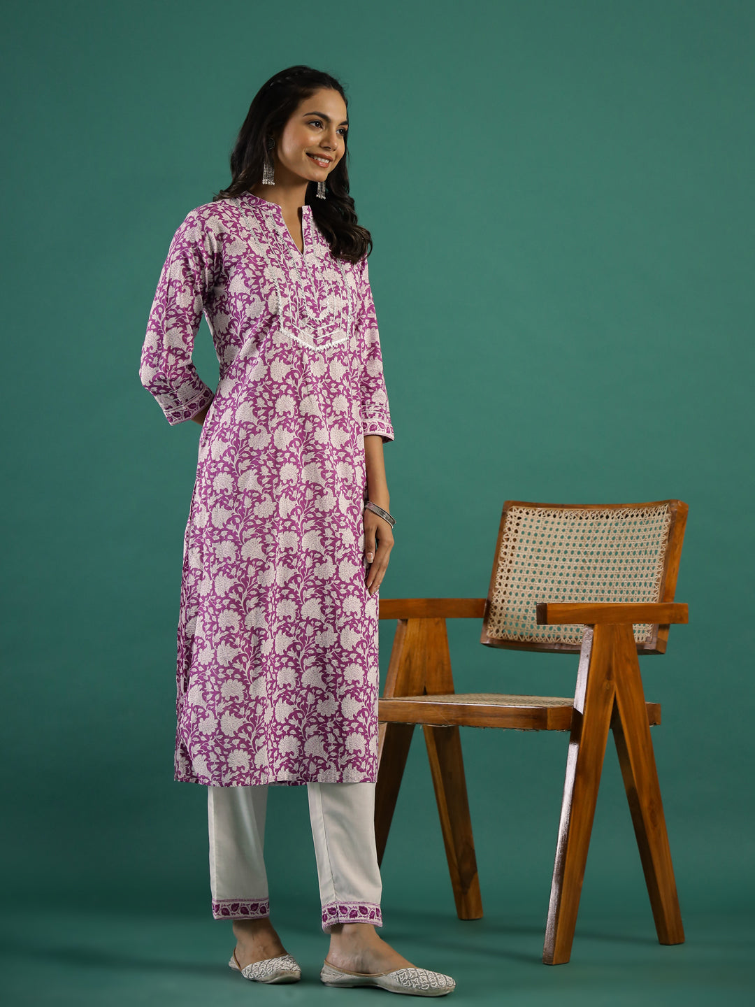 Purple Printed Kurti Set