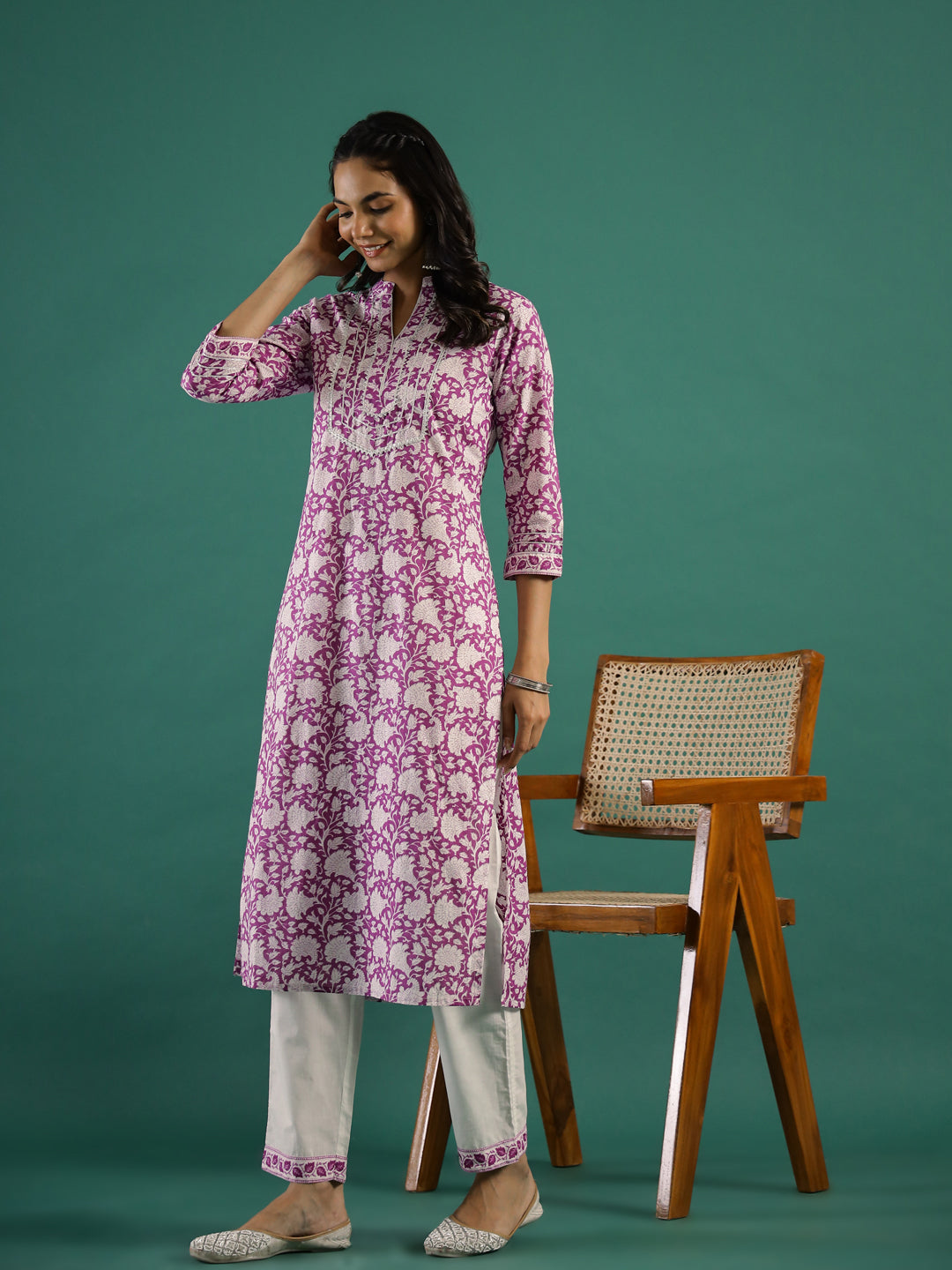 Purple Printed Kurti Set