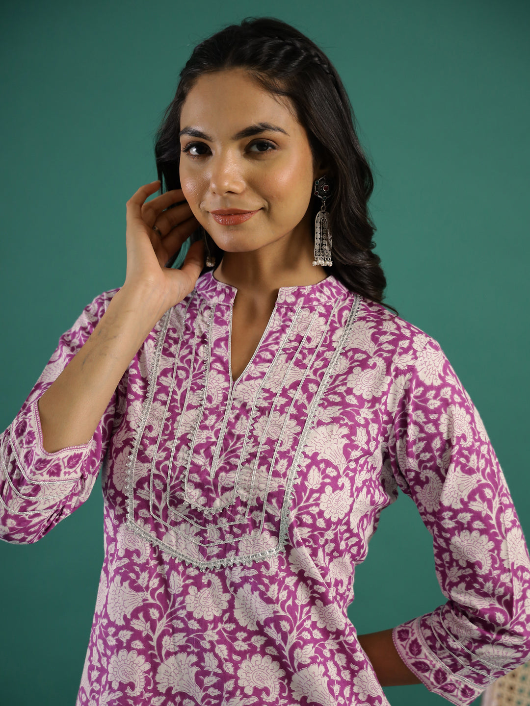 Purple Printed Kurti Set