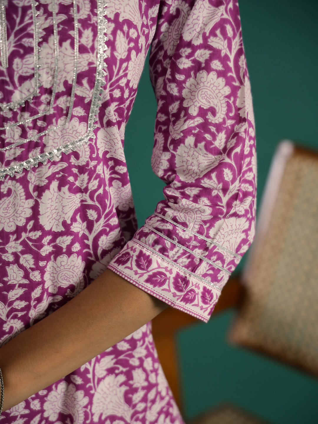 Purple Printed Kurti Set