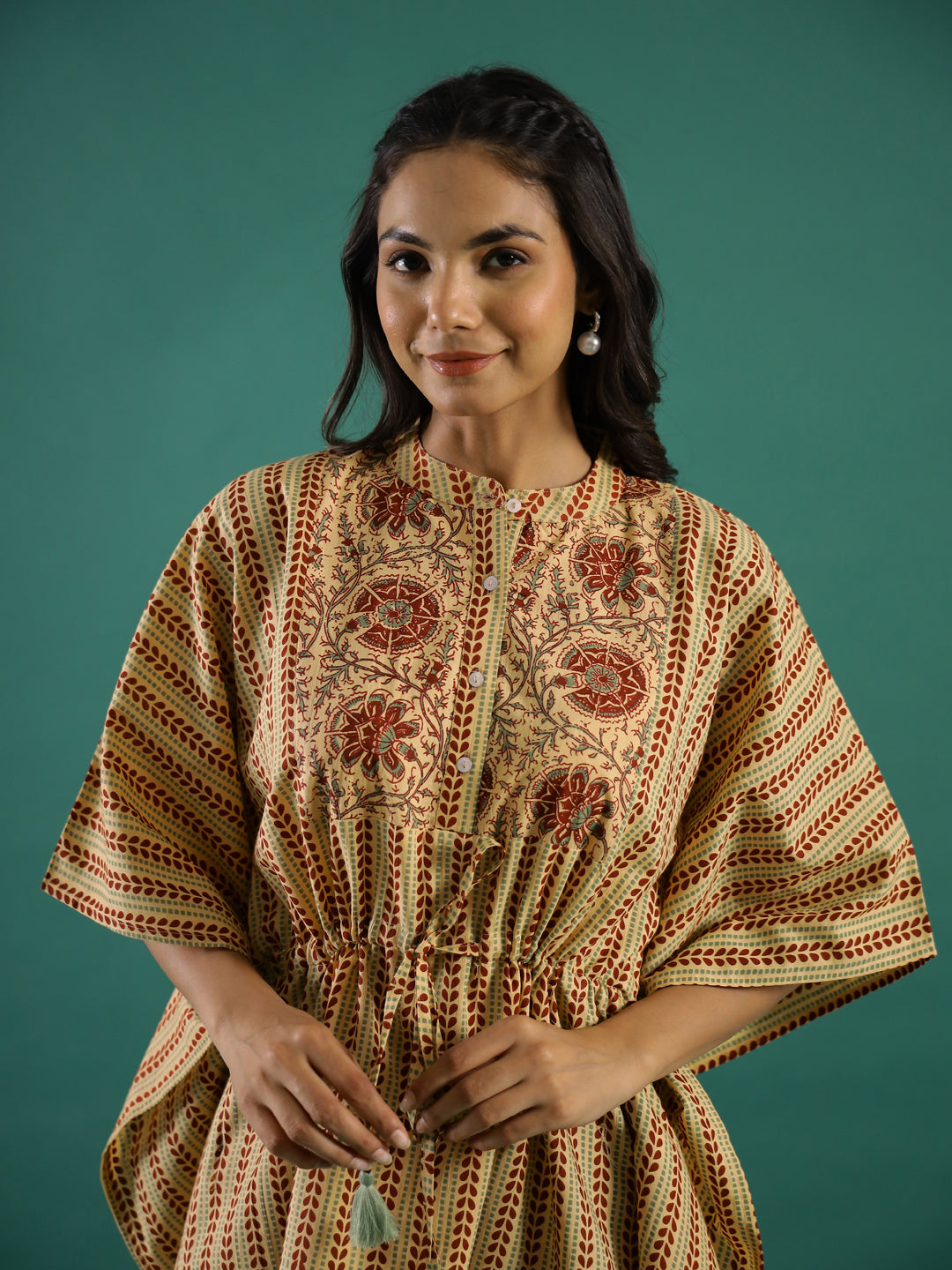 Musterd Round Neck Block Print Pure Cotton Night Suit Set For Women