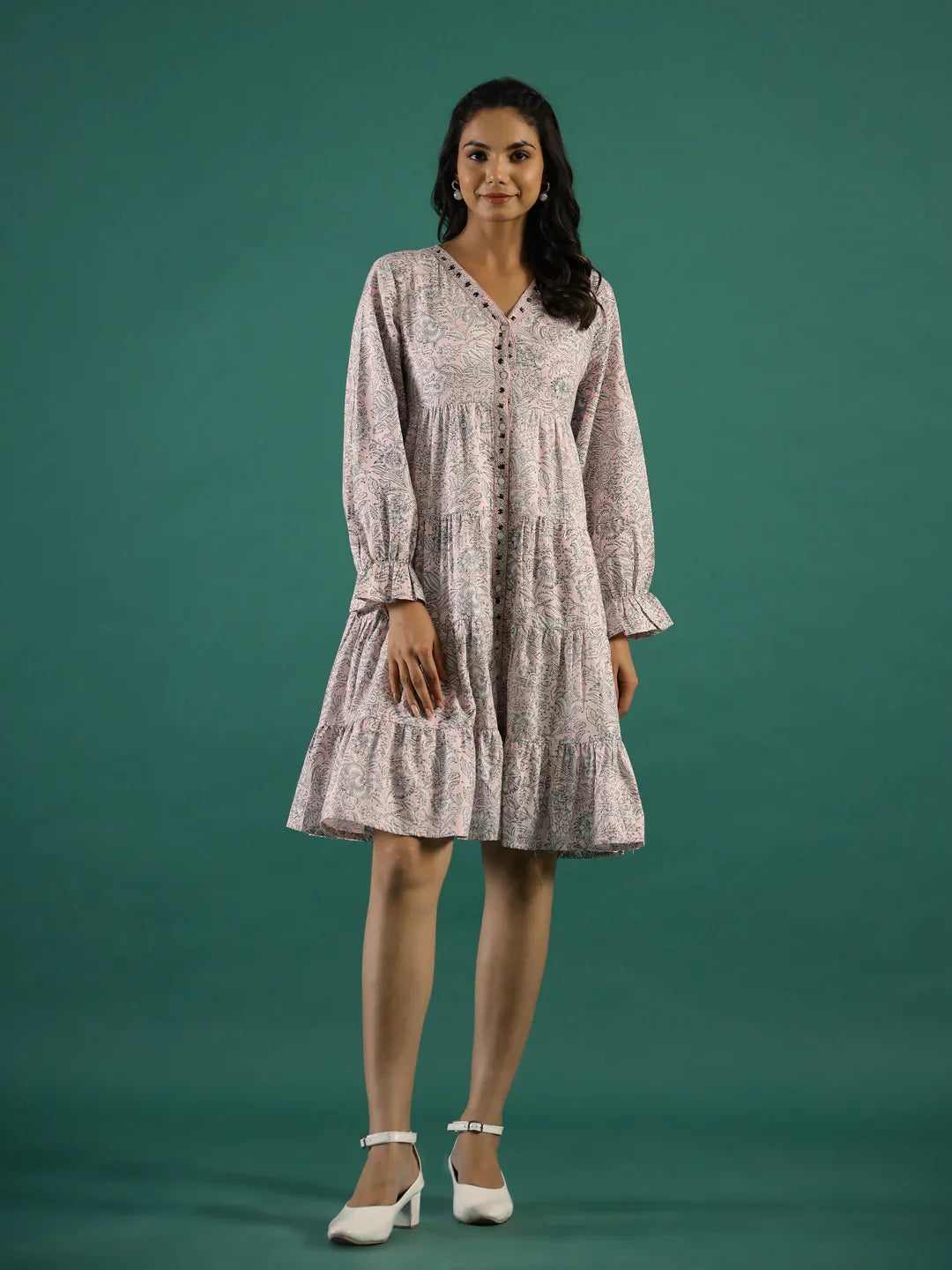 Floral Printed Cotton Dress for Women - SanskrutiHomes