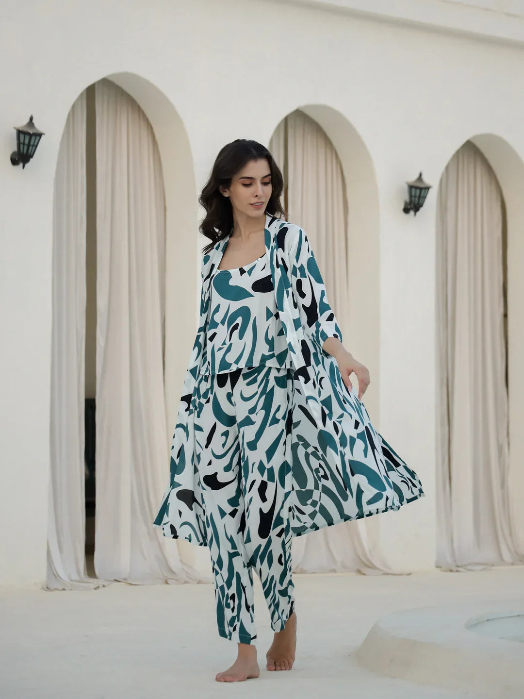 Set of 3 Printed Night Suit Set - SanskrutiHomes