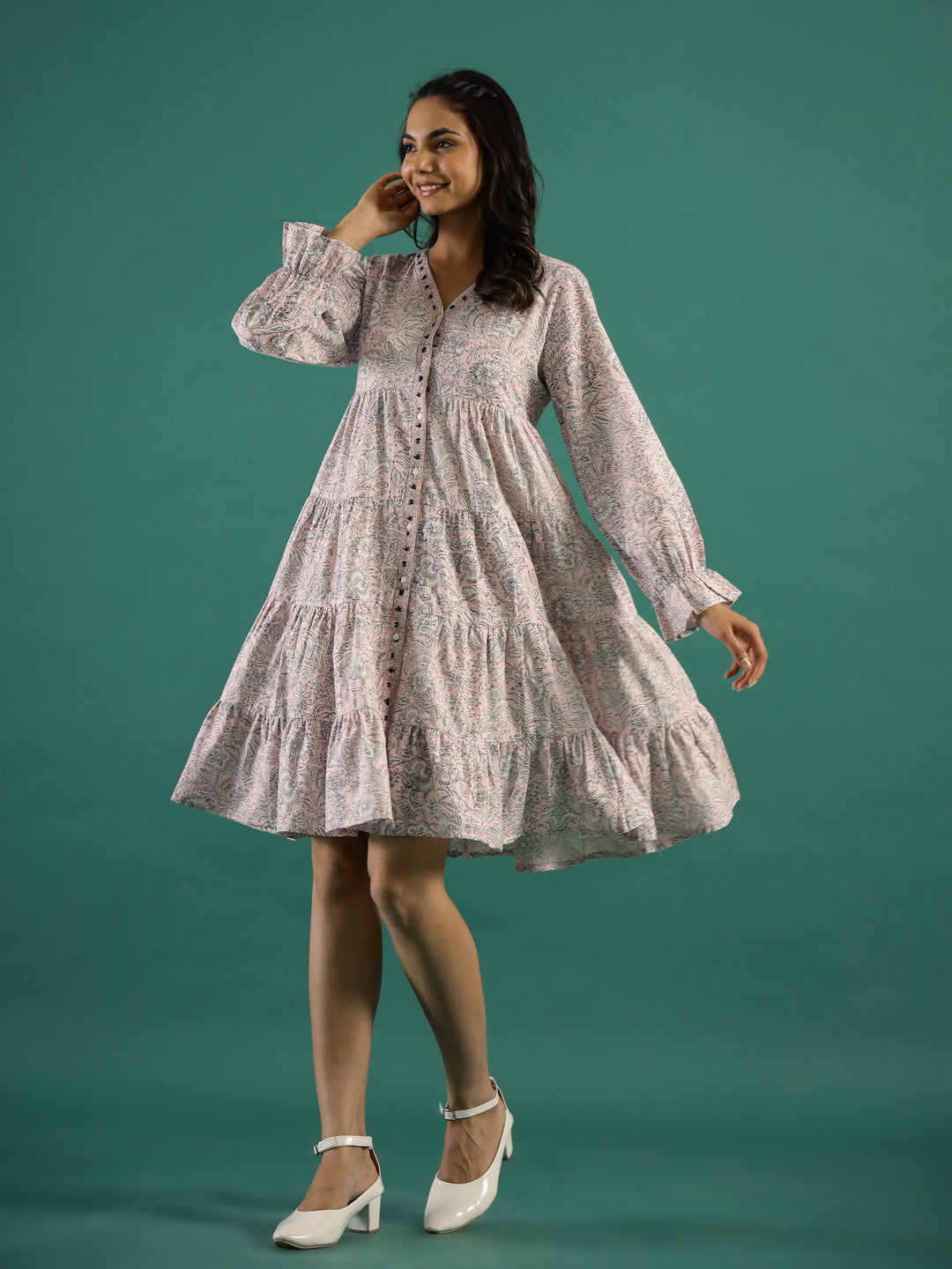 Floral Printed Cotton Dress for Women - SanskrutiHomes
