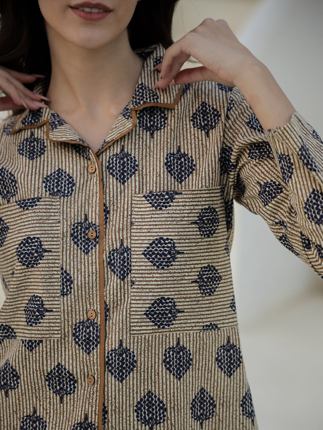 Leaf Printed Cotton Night Suit Set