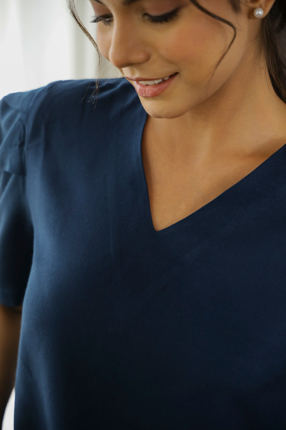 Navy Blue Rayon Night Suit - SanskrutiHomes