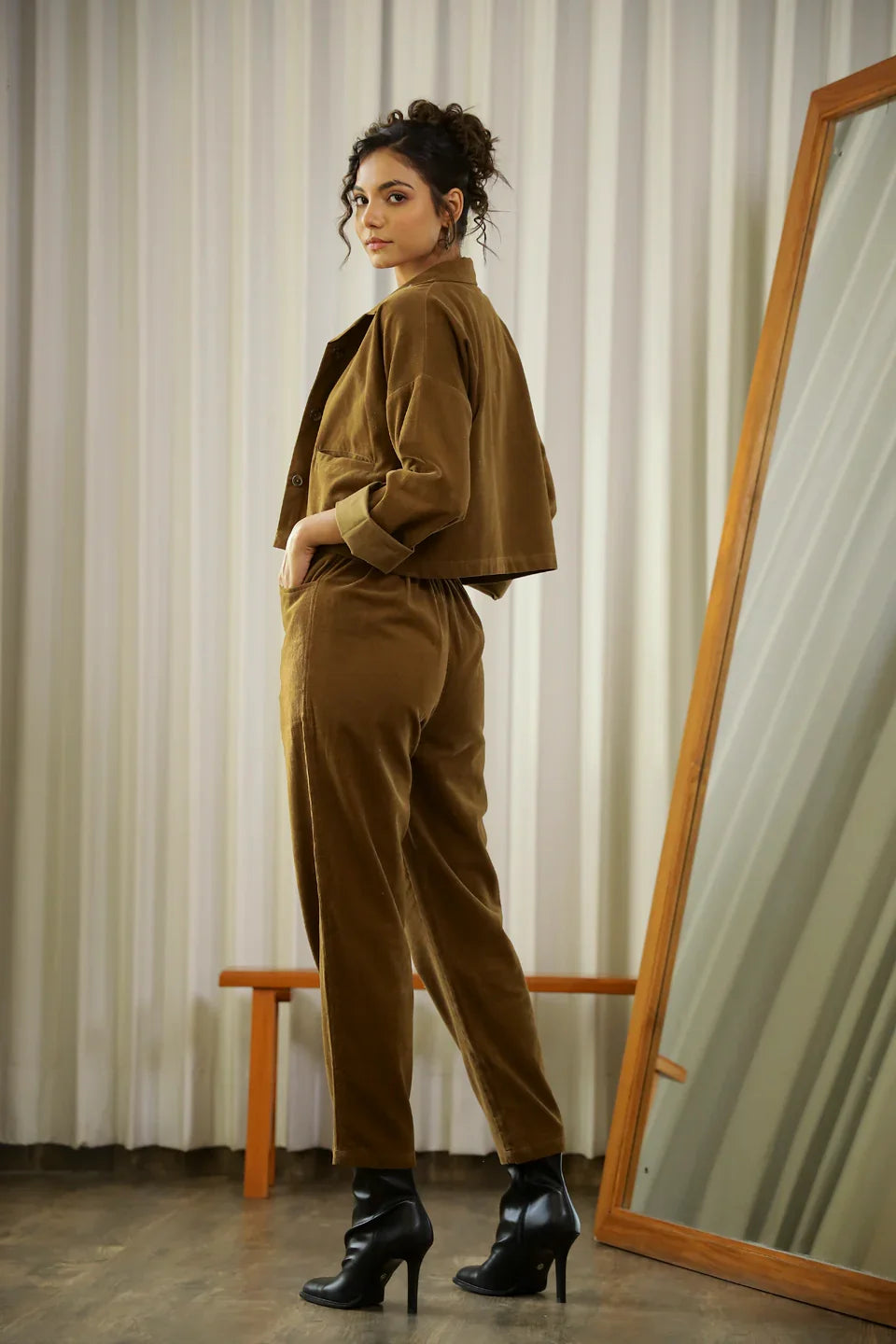 Brown Corduroy Co-ord Set - SanskrutiHomes