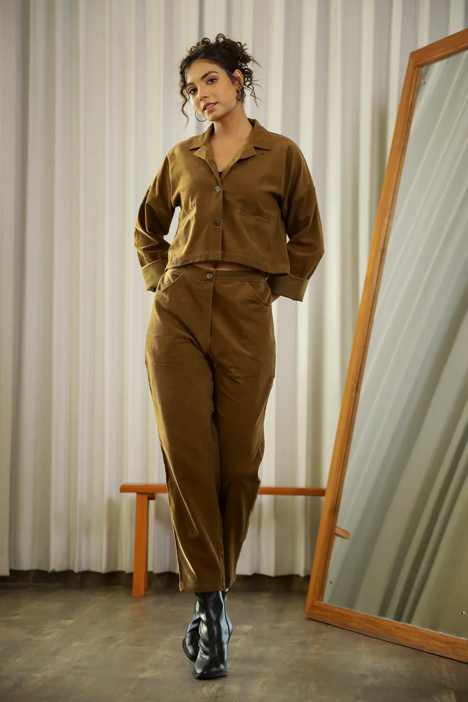 Brown Corduroy Co-ord Set - SanskrutiHomes