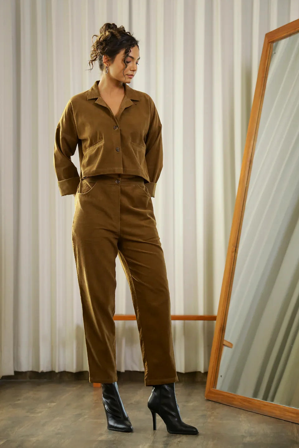 Brown Corduroy Co-ord Set - SanskrutiHomes