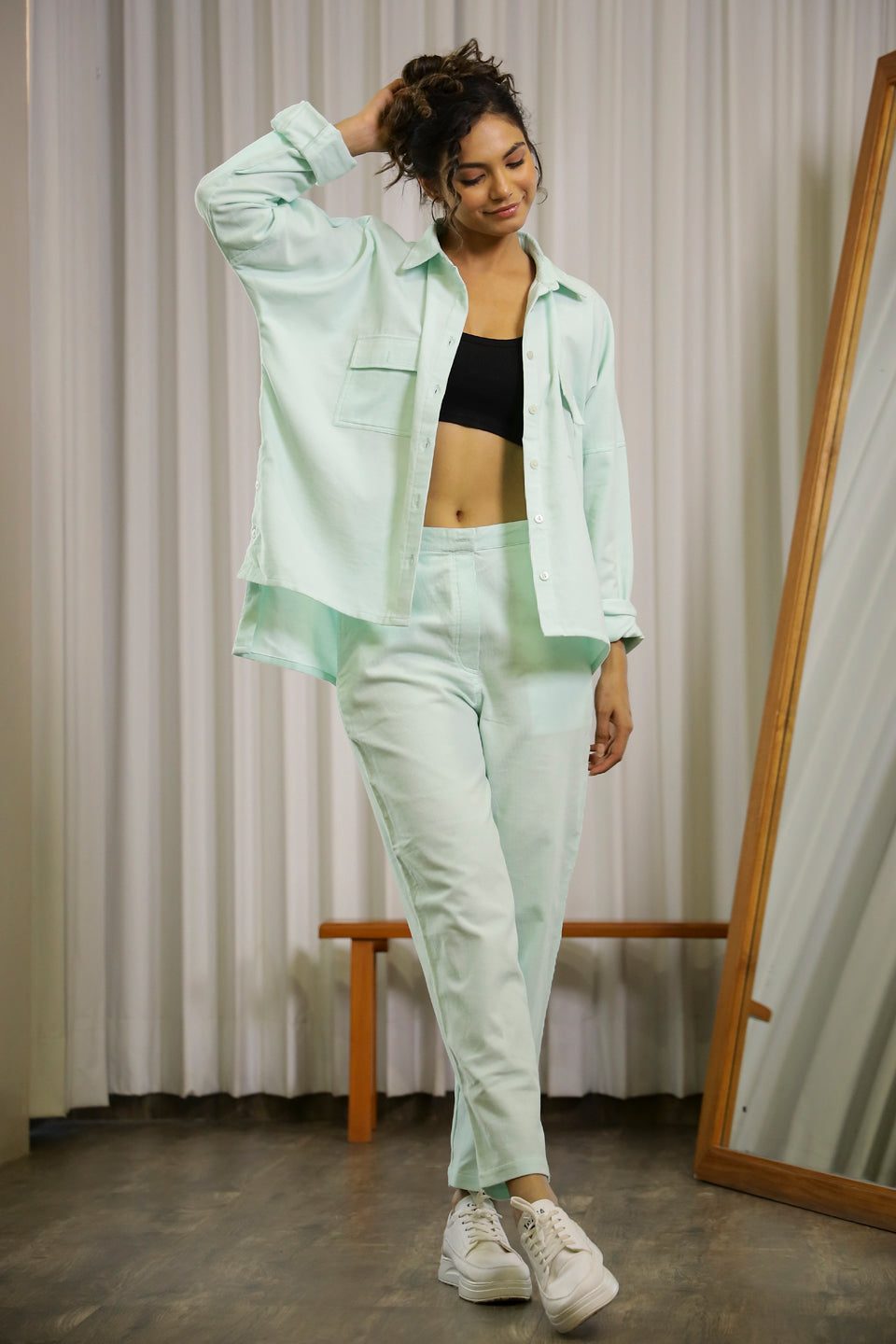 Sea Green Corduroy Co-ord Set - SanskrutiHomes