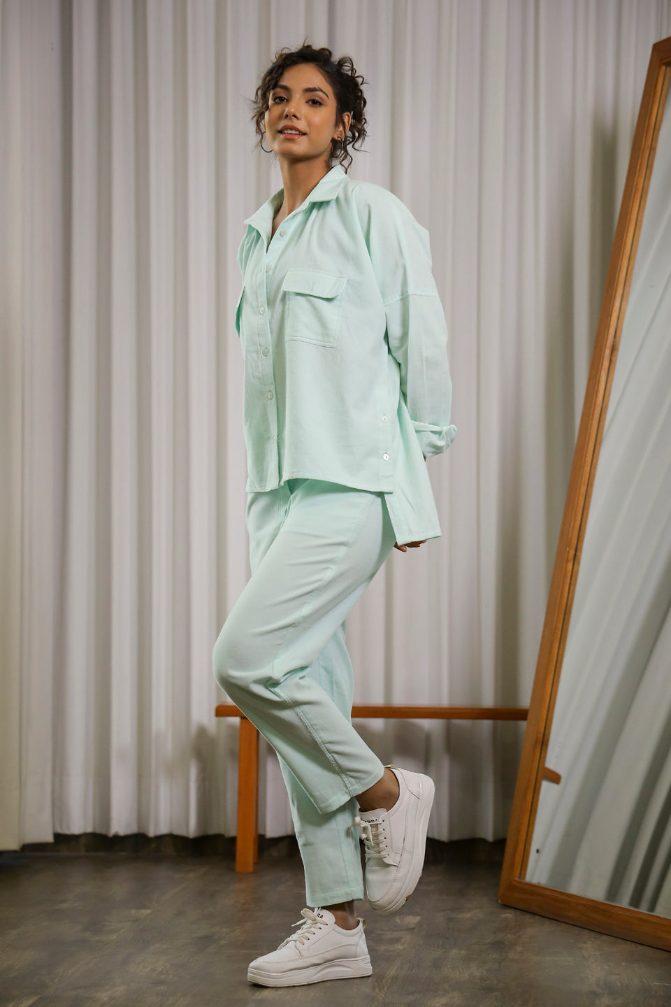 Sea Green Corduroy Co-ord Set - SanskrutiHomes