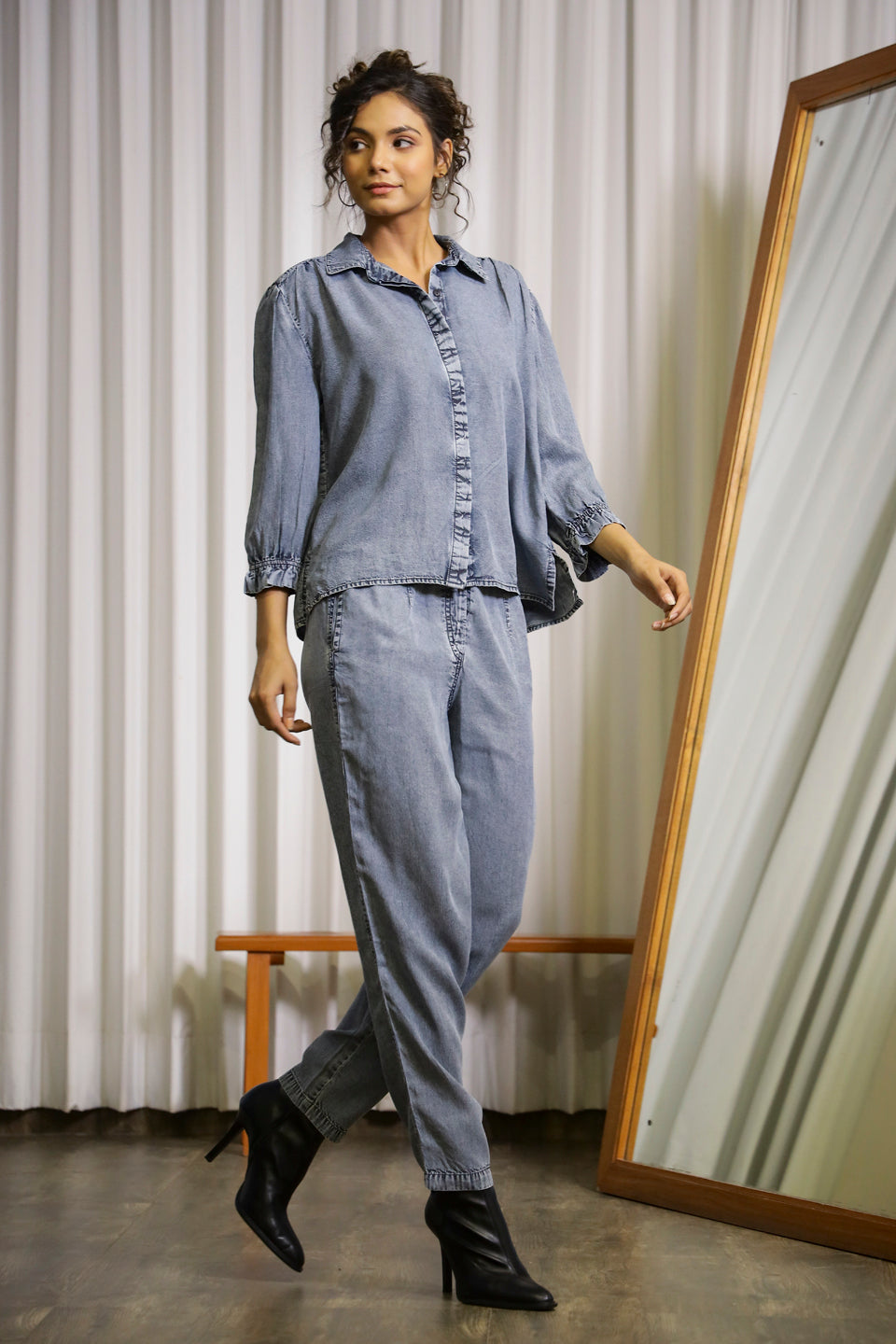 Dark Blue Denim Co-ord Set - SanskrutiHomes