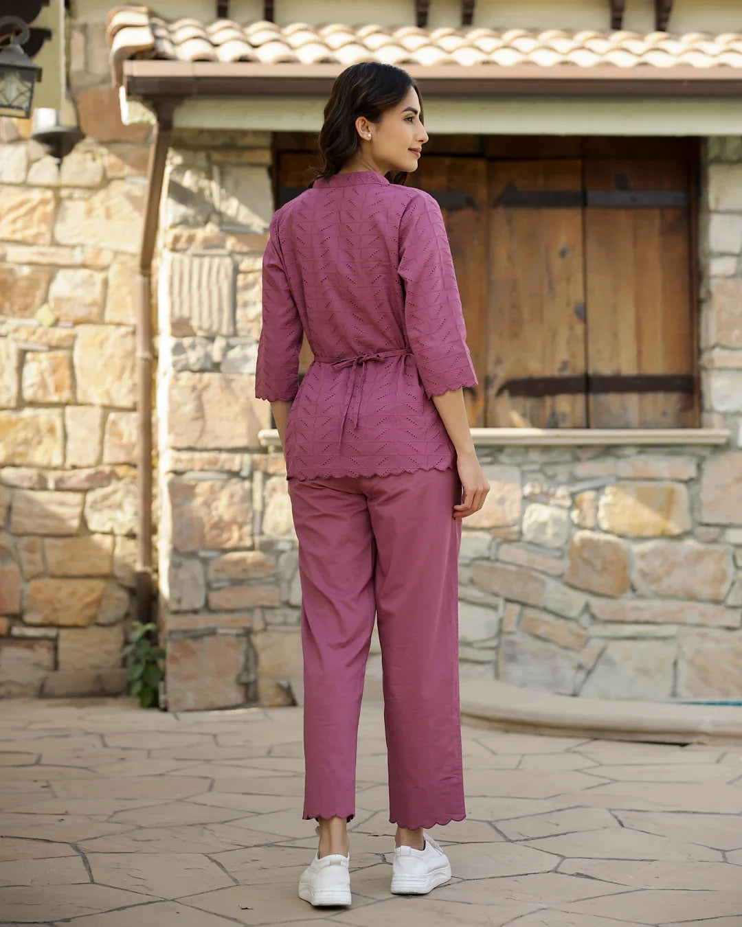 Self Design Pure Cotton Top & Trousers Co-Ord Set - SanskrutiHomes