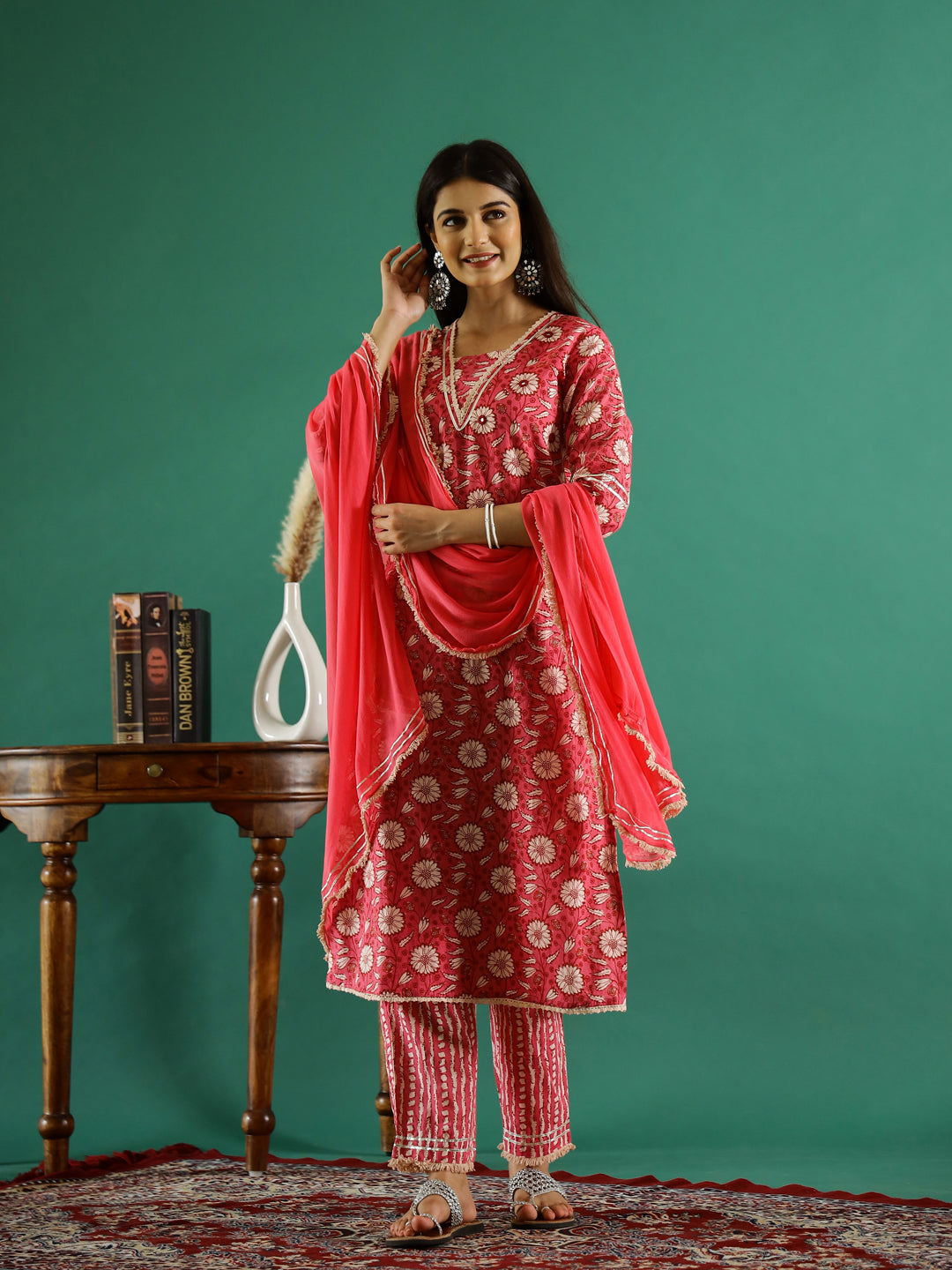 Floral Printed Pure Cotton Straight Kurta - SanskrutiHomes