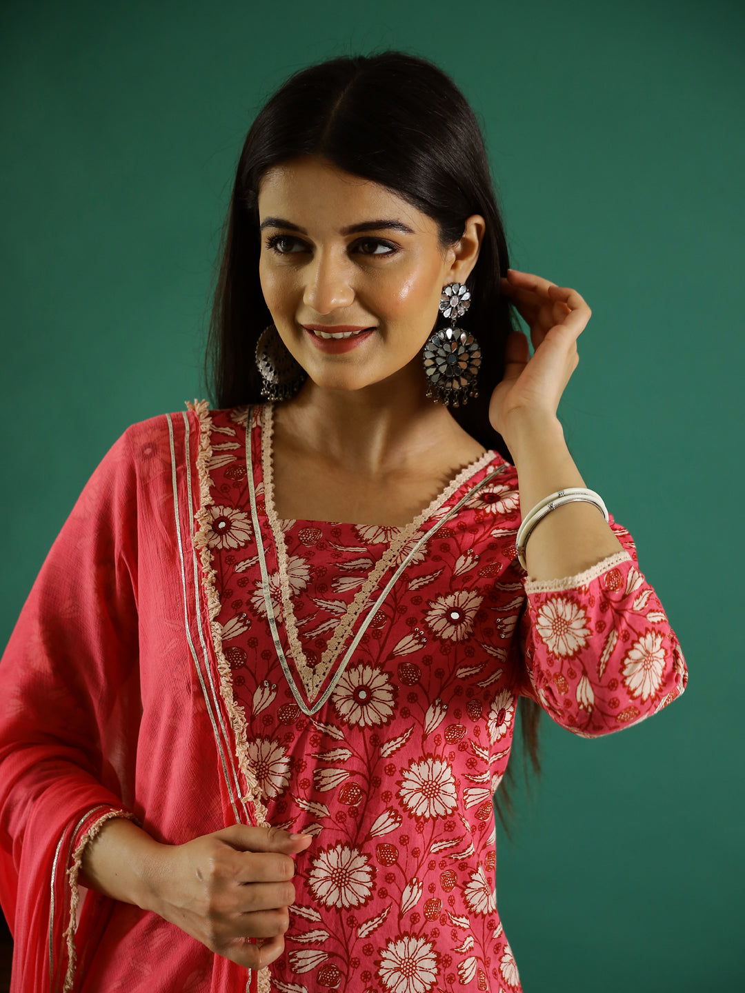 Floral Printed Pure Cotton Straight Kurta