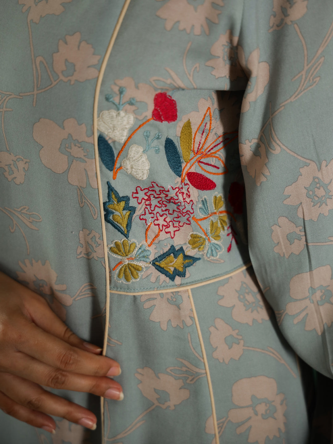 Blue V-Neck Floral Printed Kurta Set