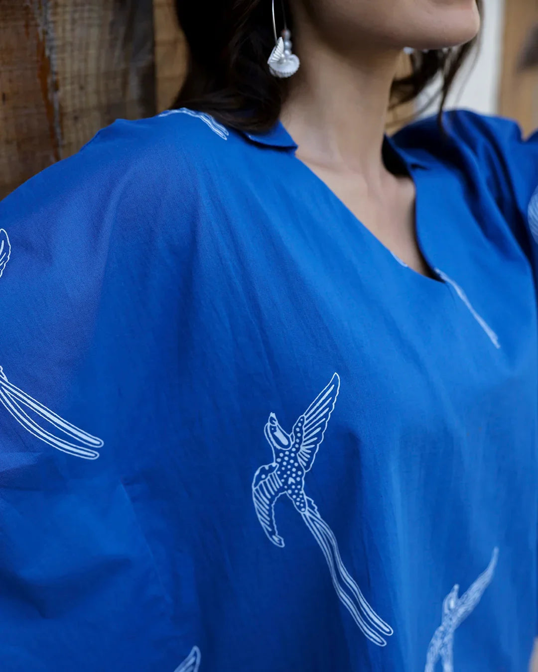 Women's Pure Cotton Blue Conversational Kaftan Night suits - SanskrutiHomes