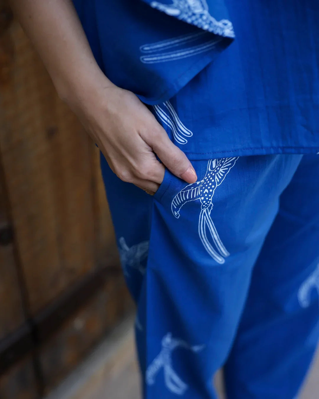 Women's Pure Cotton Blue Conversational Kaftan Night suits - SanskrutiHomes