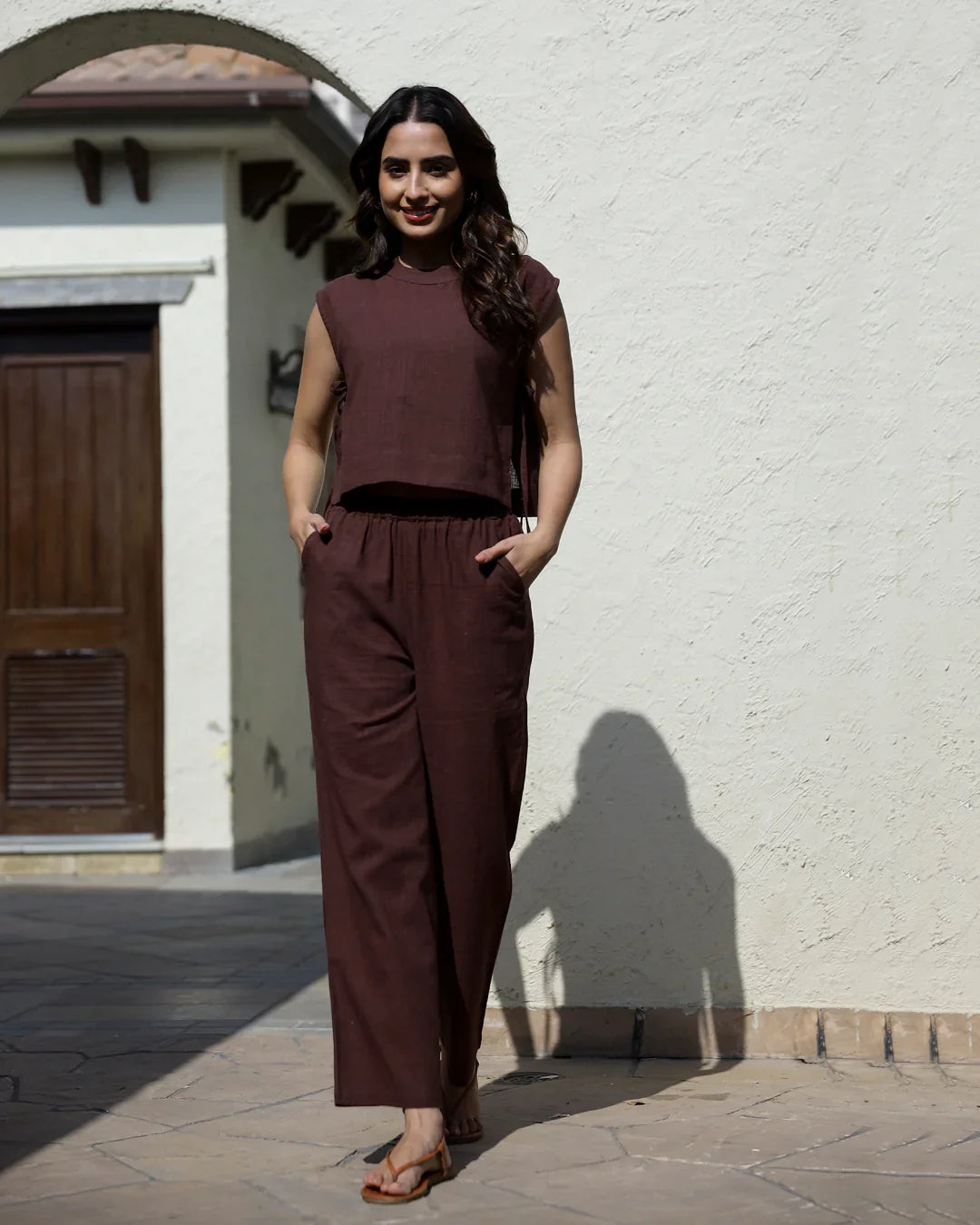 Women's Pure Cotton Brown Co-Ords - SanskrutiHomes