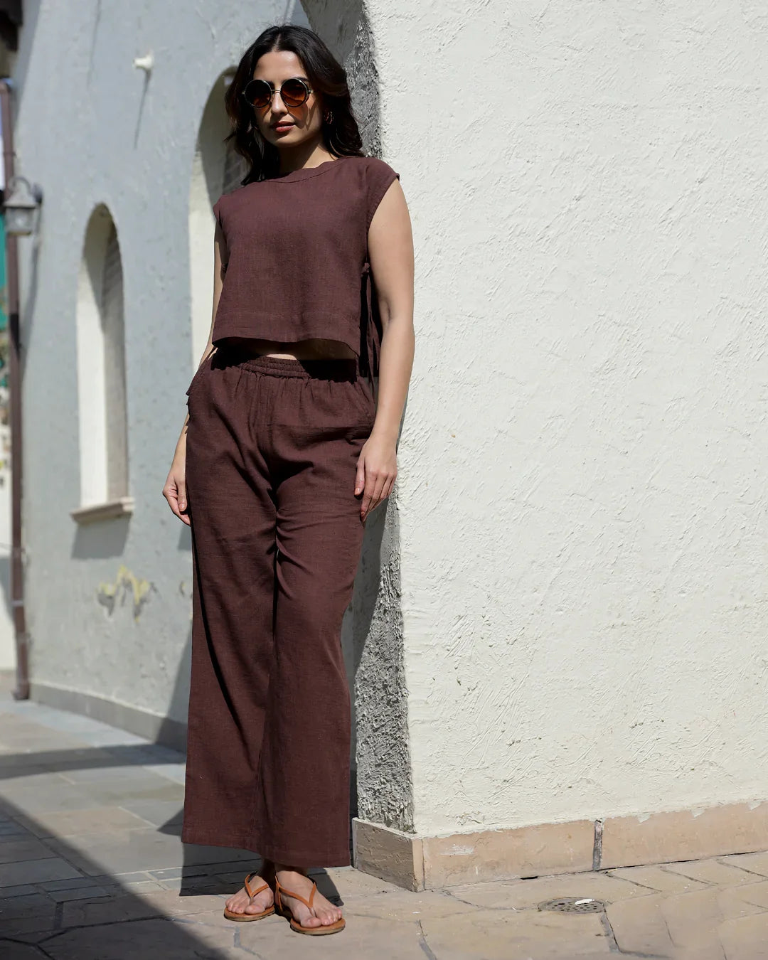 Women's Pure Cotton Brown Co-Ords - SanskrutiHomes