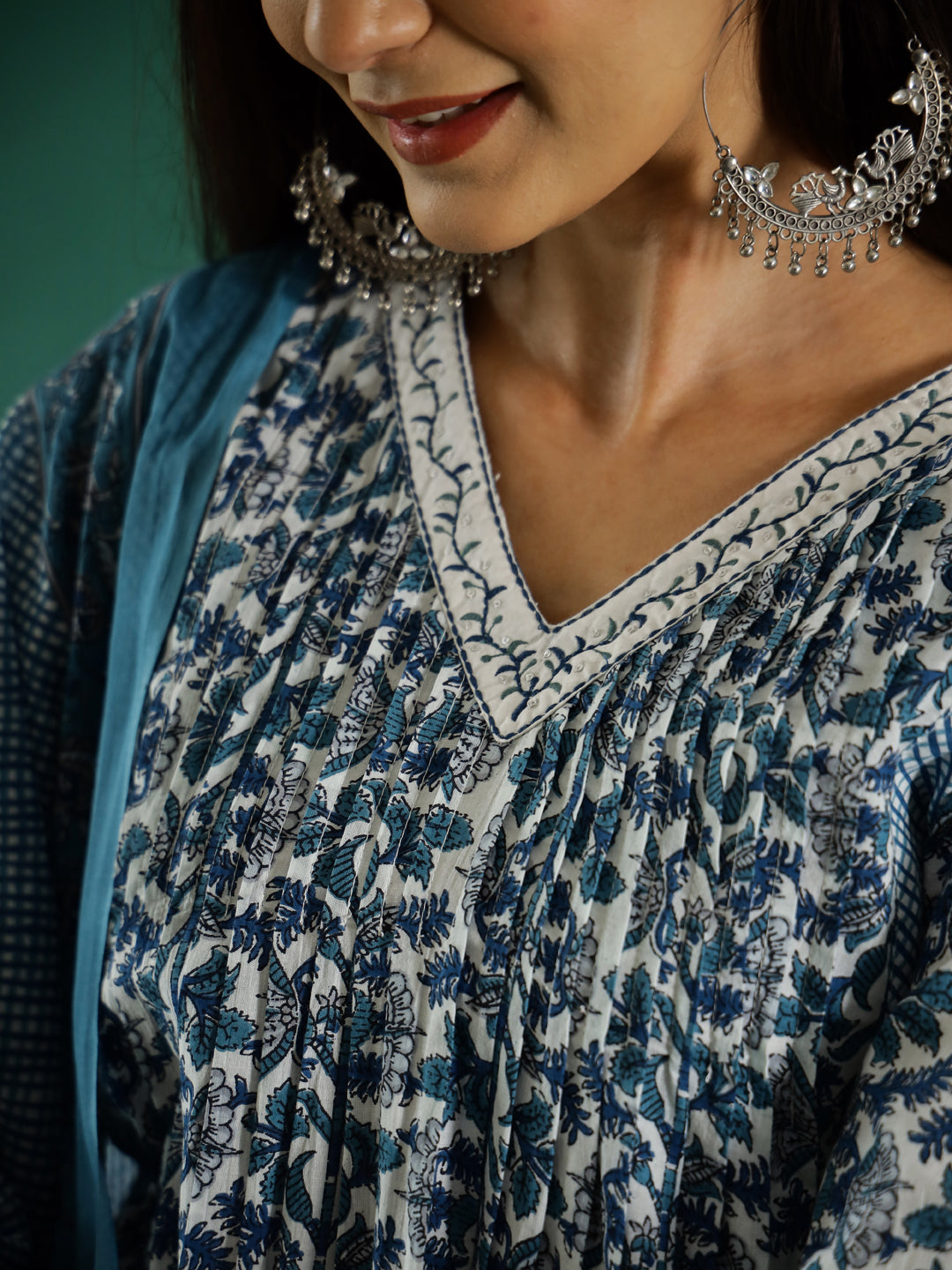 Set of 3 Blue Flower Printed Kurta Set with Dupatta