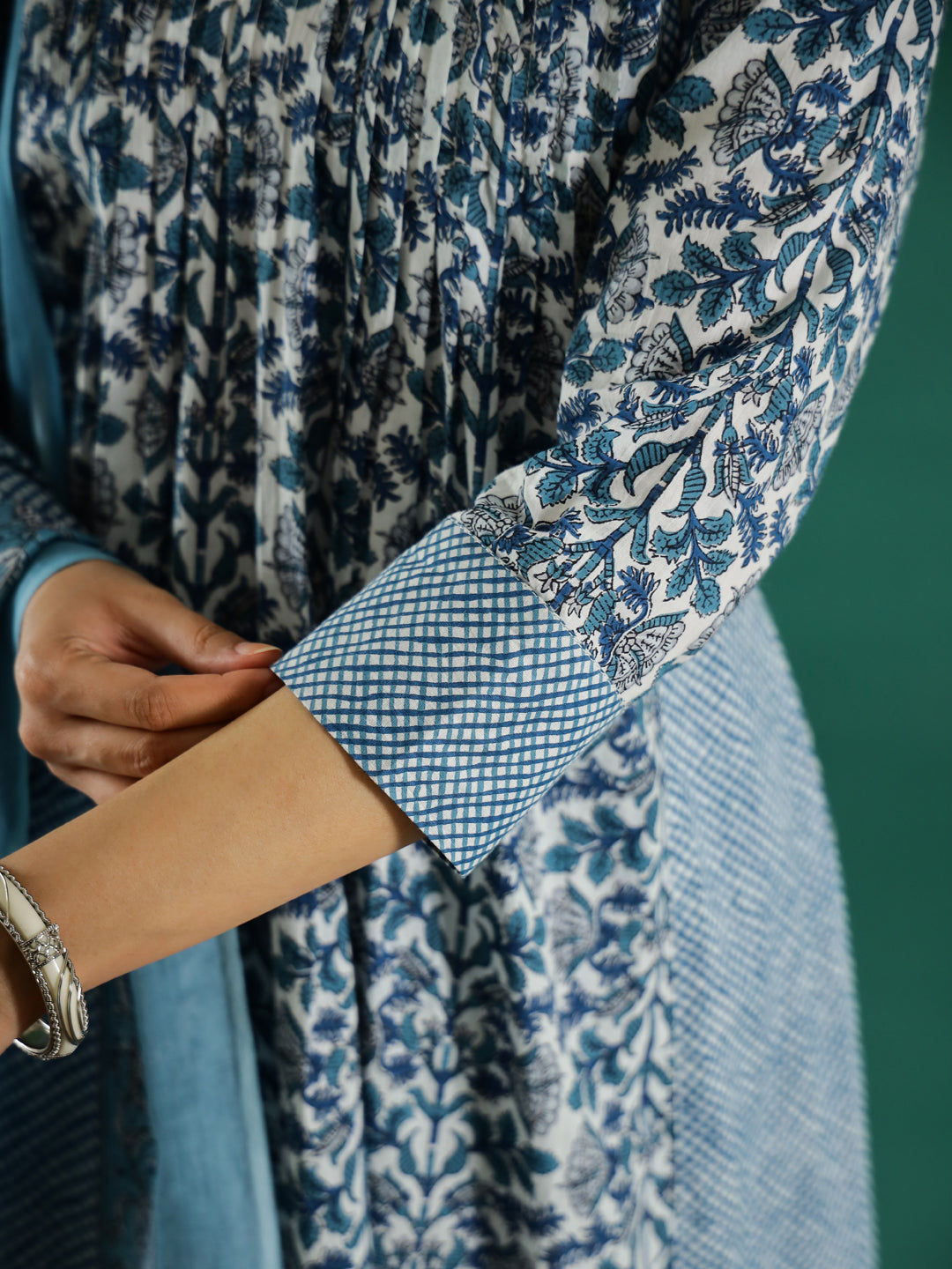 Set of 3 Blue Flower Printed Kurta Set with Dupatta