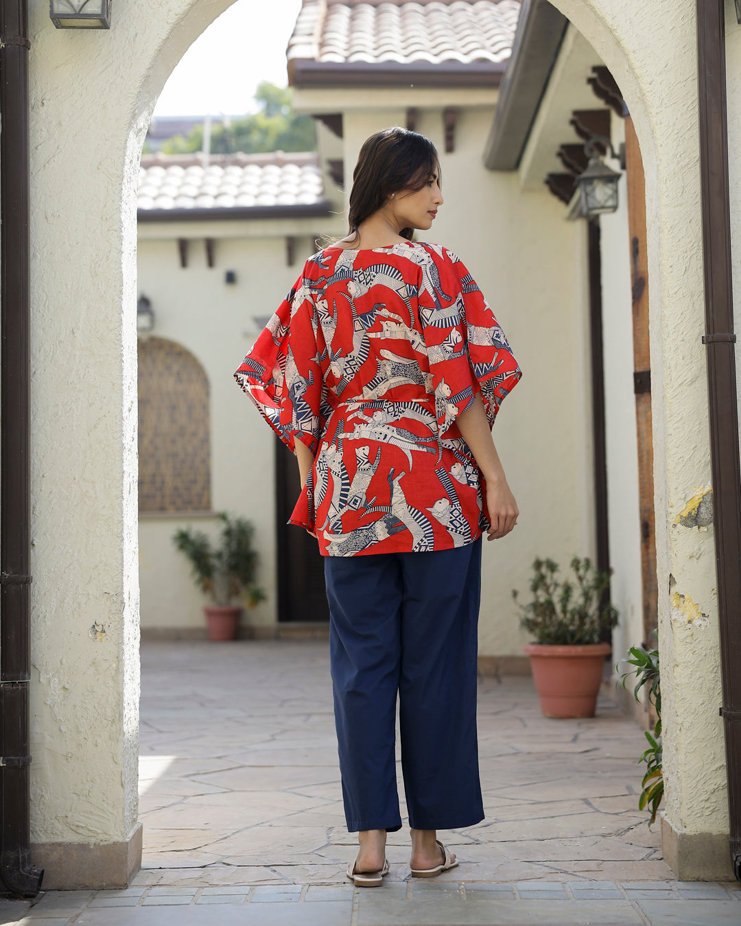SCARLET DOG PRINT Cotton Kaftan Set - SanskrutiHomes