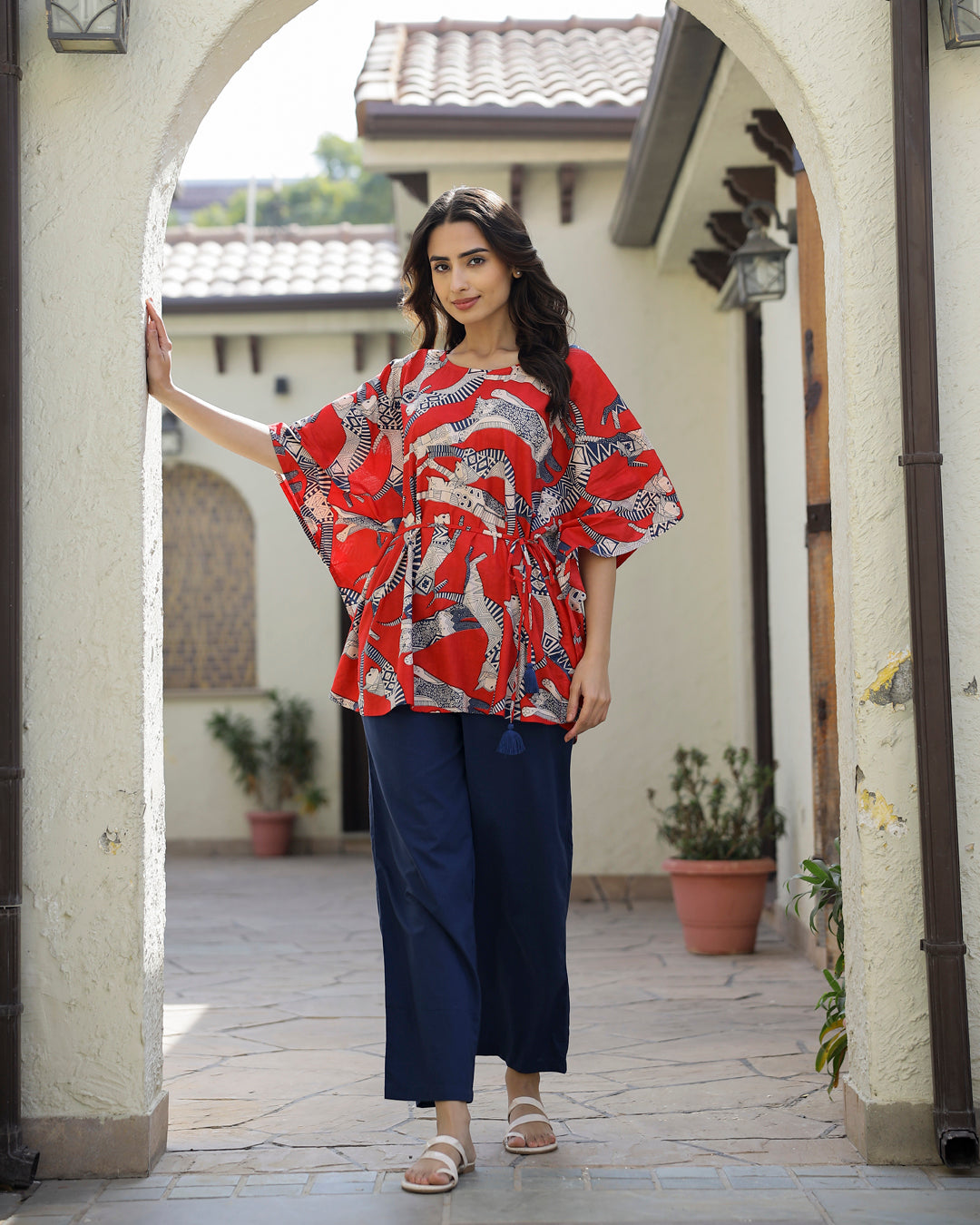SCARLET DOG PRINT Cotton Kaftan Set