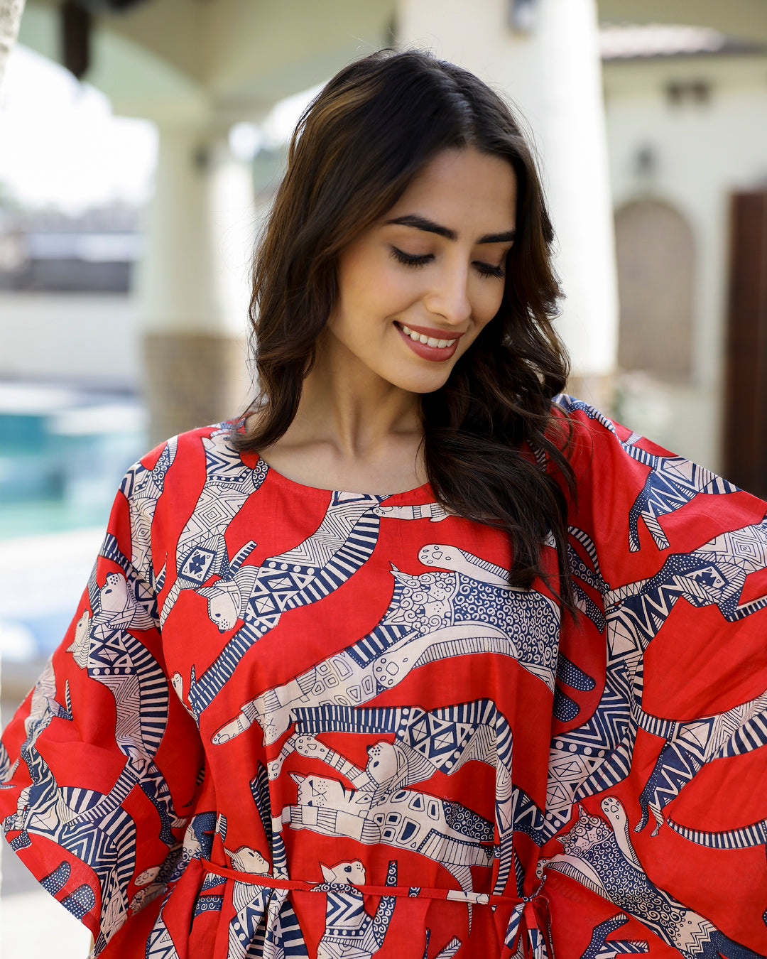 SCARLET DOG PRINT Cotton Kaftan Set